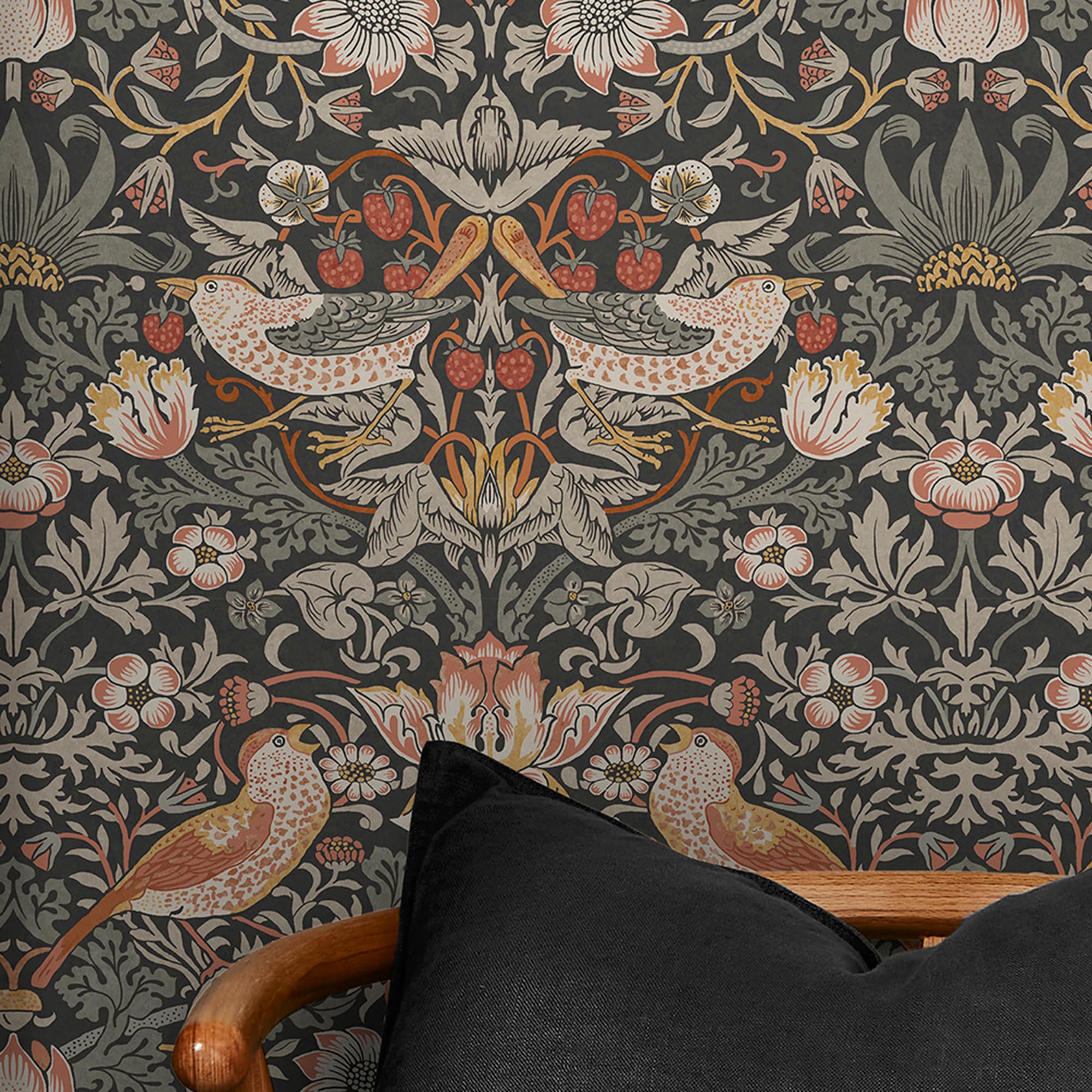 William Morris Charcoal Floral Vinyl Wallpaper Double Roll