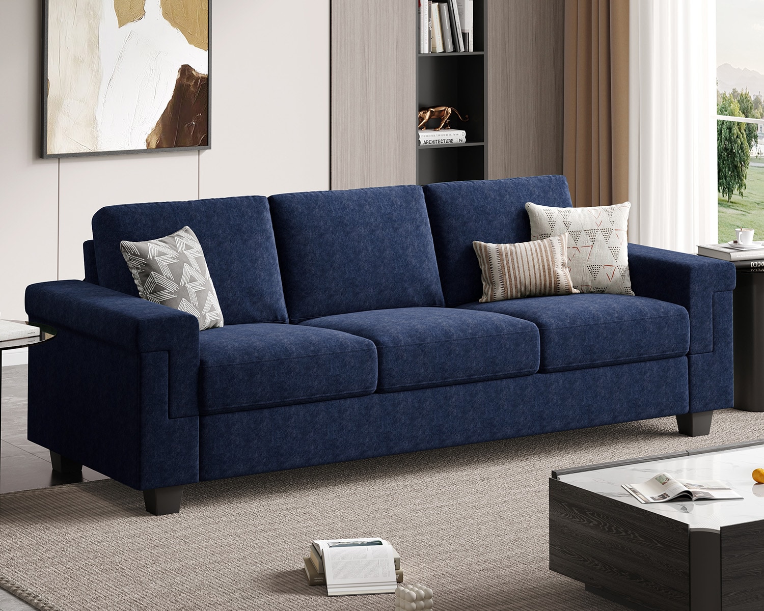 COPIAE 3 Seater Sofa Couch with Deep Seat 90 Inch Modern Upholstered Sofa with Armrests Easy Installation Comfy Couches for Living Room