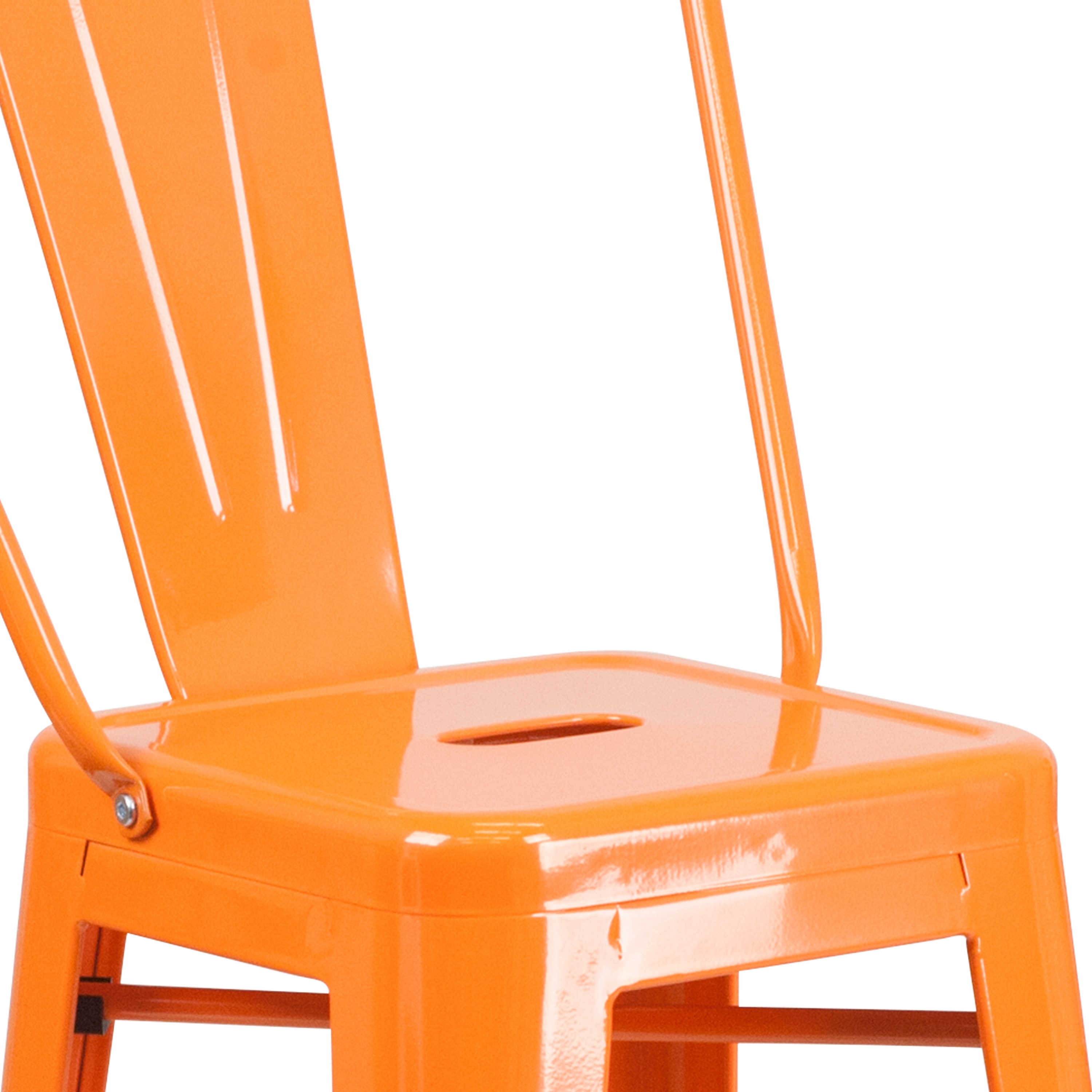 Bright Orange Metal 30" High Indoor-Outdoor Barstool with Slat Back