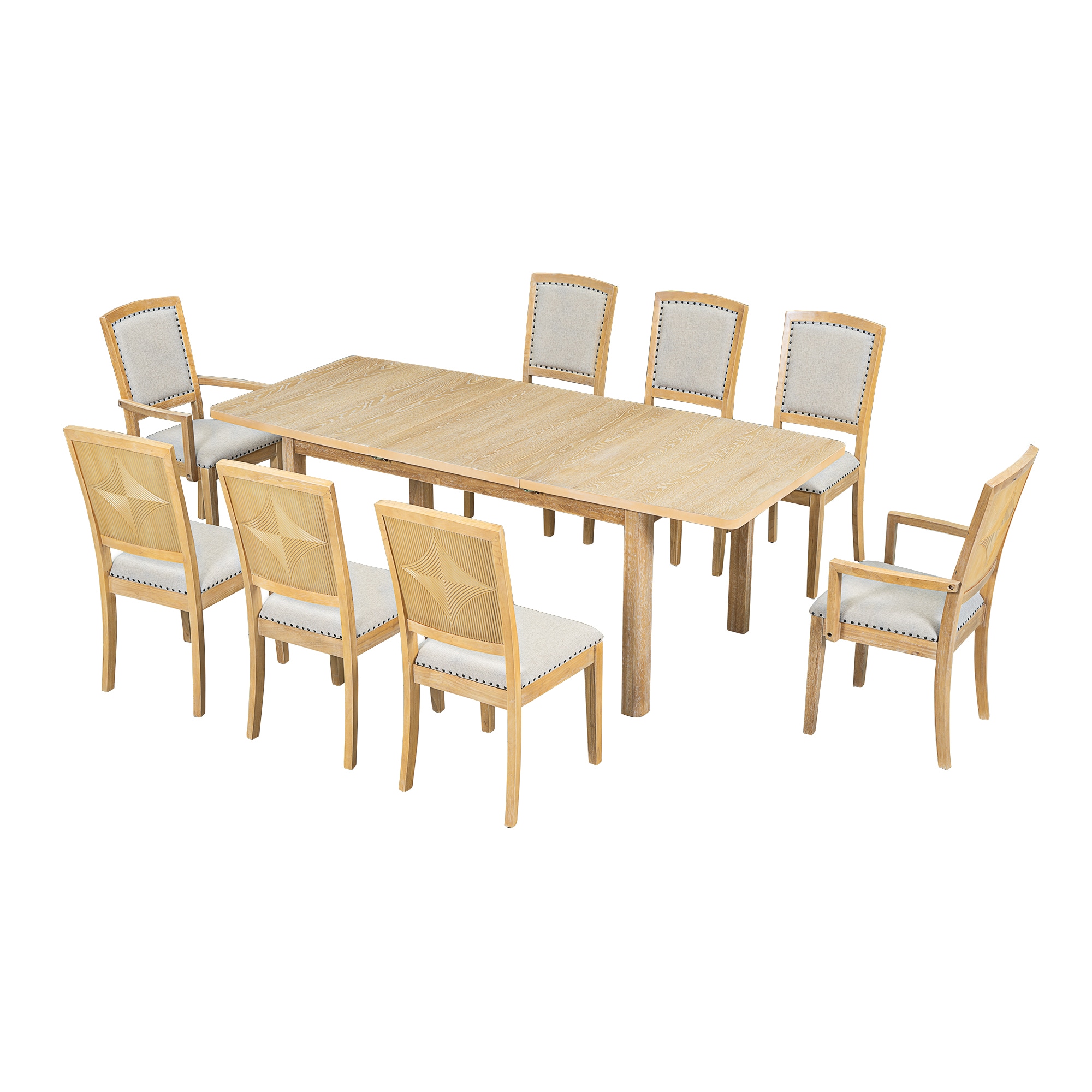 Bybafun YA0100244 Natural+Gray Rustic Dining Room Set with Rectangular Table ( Seats 8 )