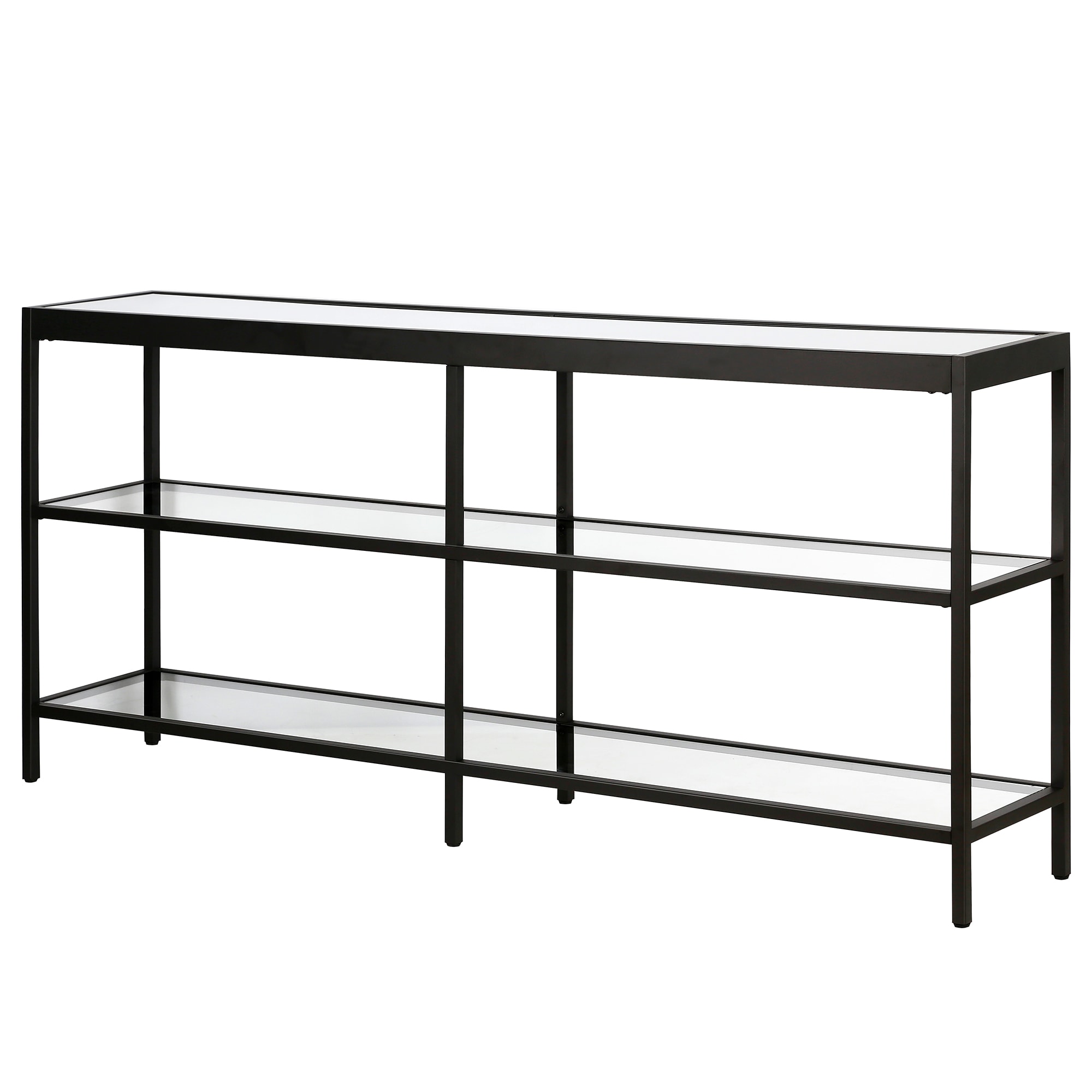 Evelyn Modern Blackened Bronze Console Table with Tempered Glass Shelves