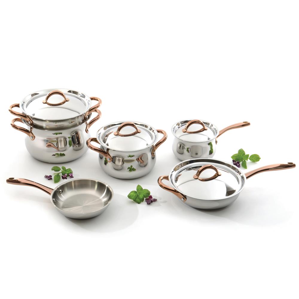 Ouro Gold 11Pc 18/10 SS Cookware Set, Metal Lids - Bed Bath