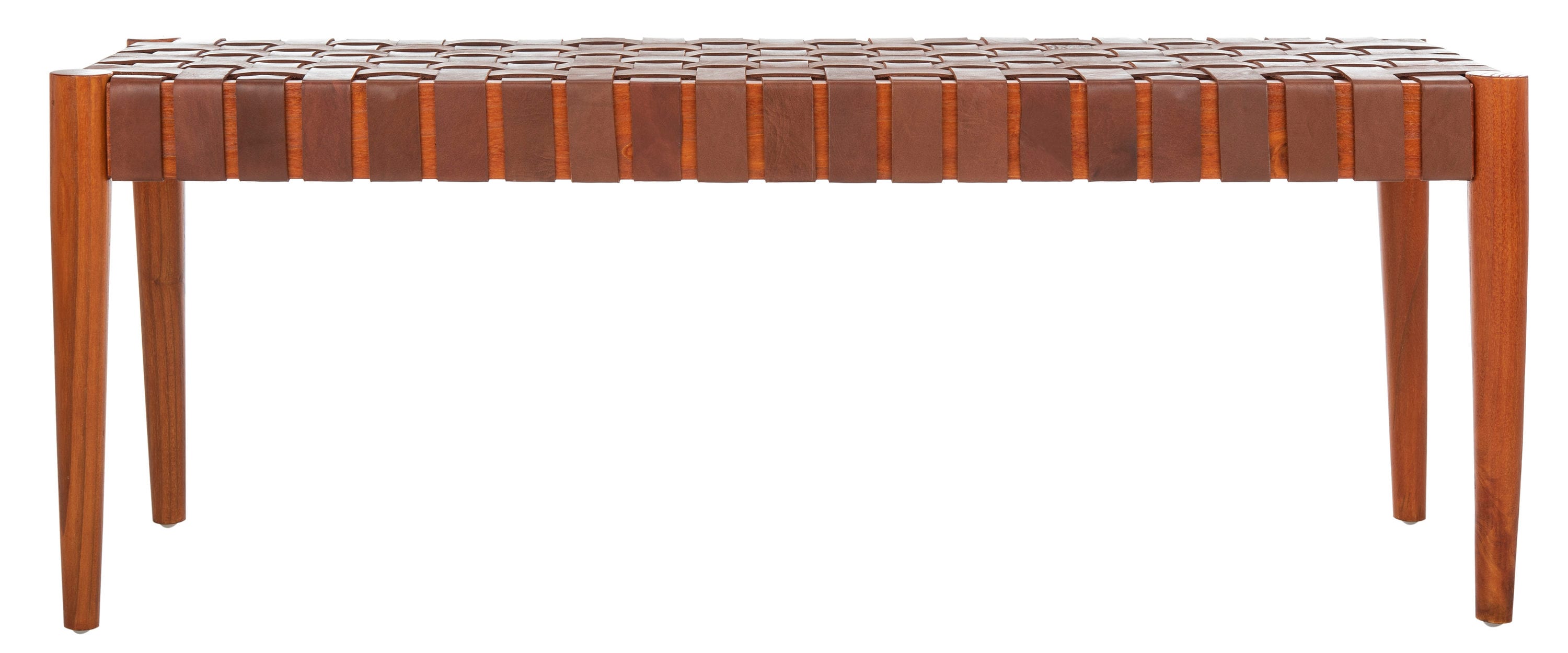 Amalia 47'' Cognac Leather and Dark Brown Mindi Wood Bench