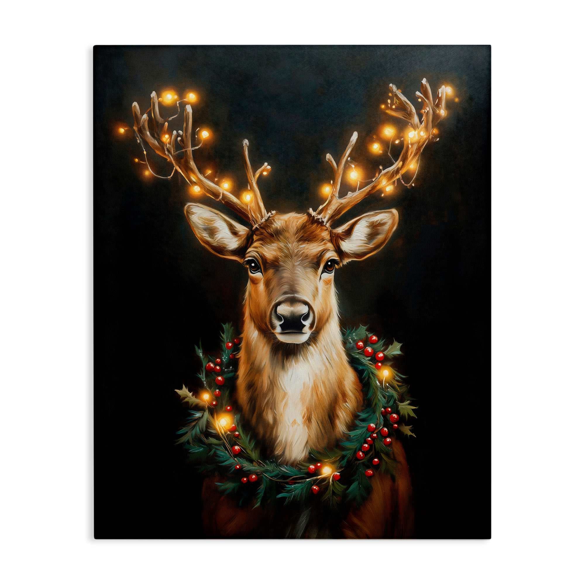 Stupell Industries - Illuminated Deer Wreath Canvas Art 16 x 20