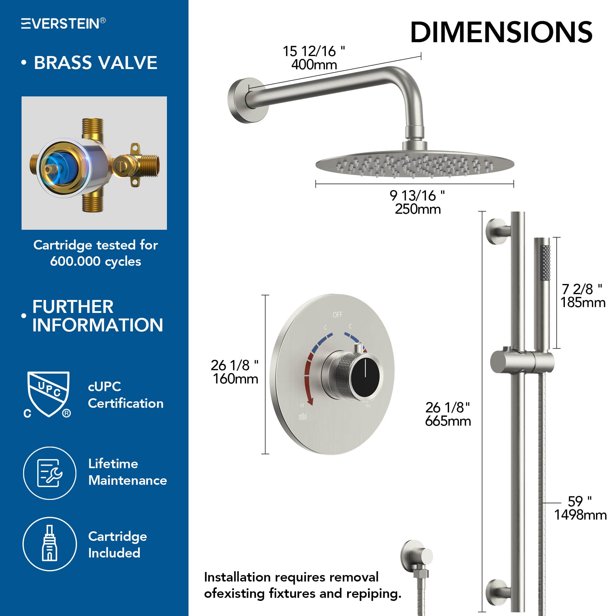 EVERSTEIN SFS-1013-NK10 Showerhead-Bar-Panels - View #10