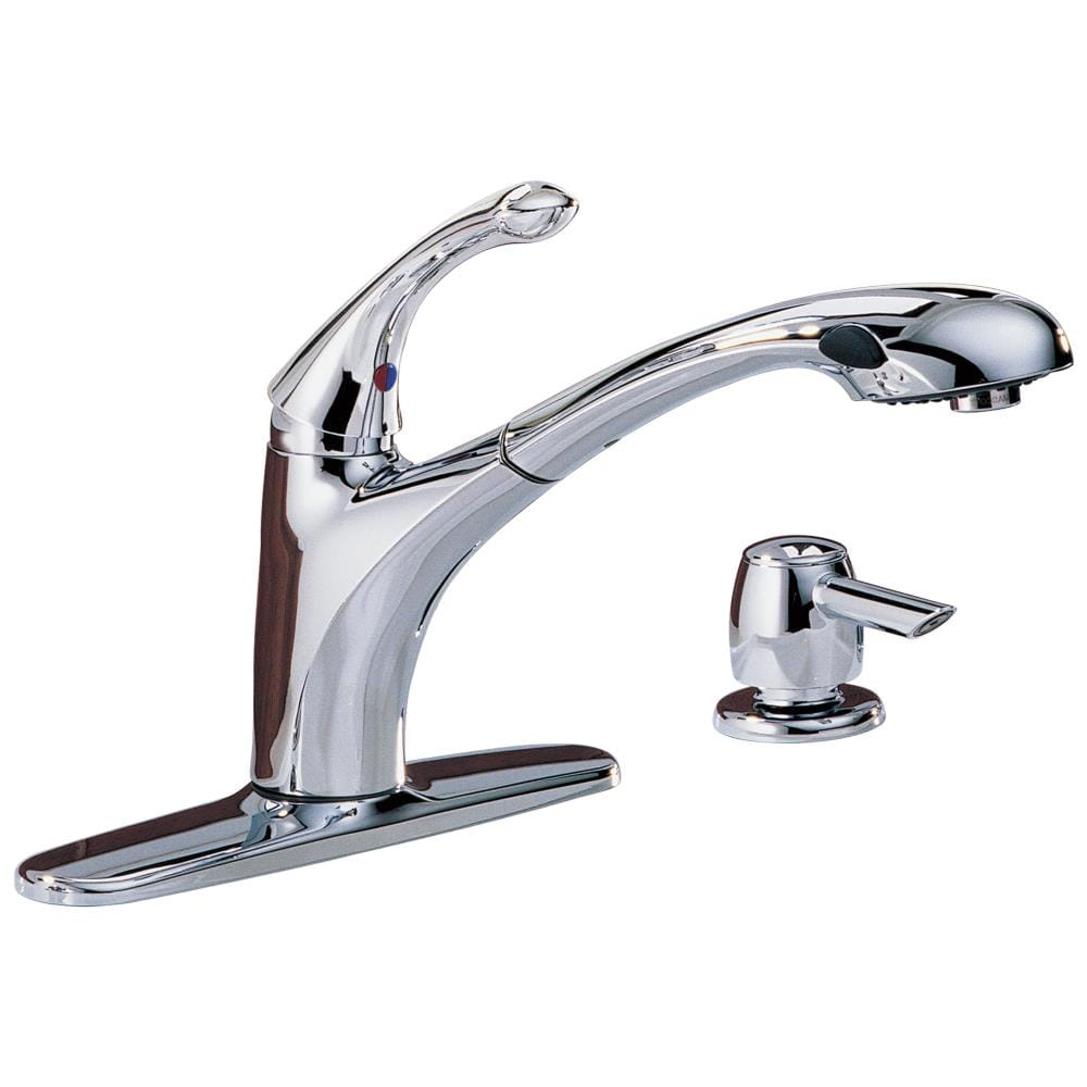 Delta 16927-SD-DST Debonair Chrome Single Handle Pull-out Kitchen Faucet with Sprayer Function (Deck Plate Included)