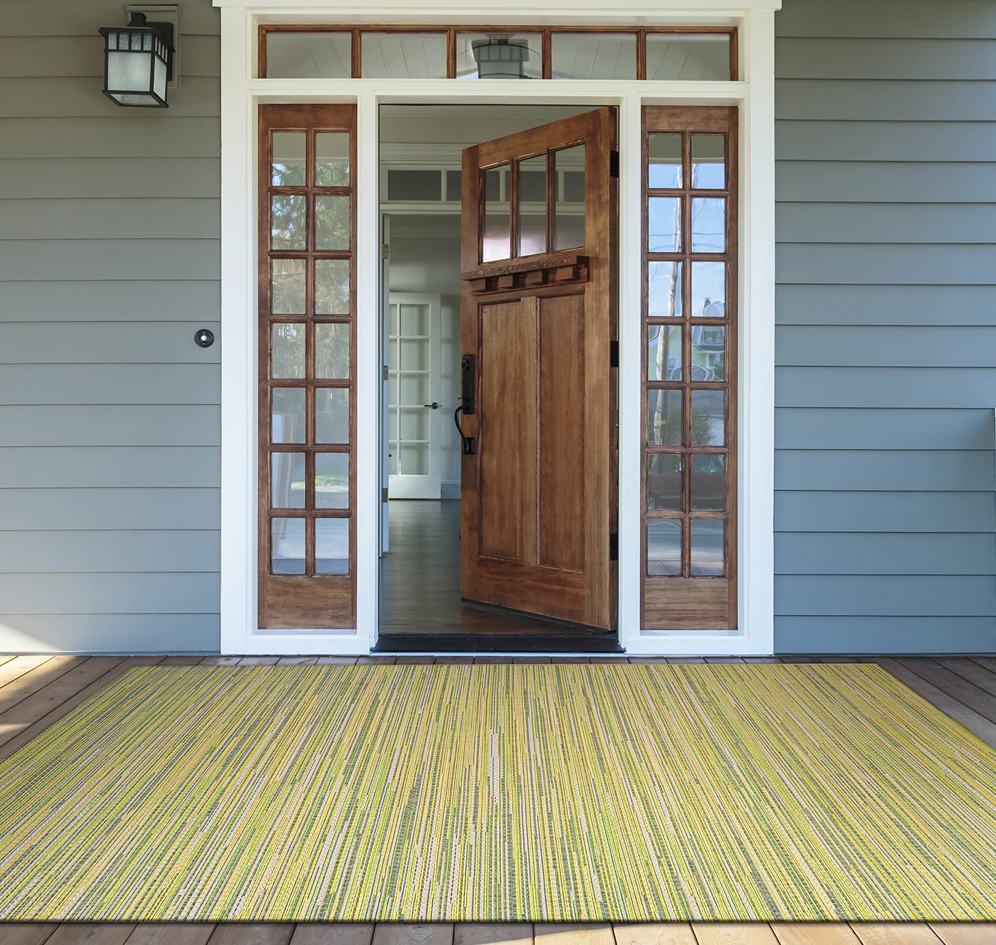 Couristan 78471023023710U Monaco 2 x 7 (ft) Loomed Polypropylene Sand-Sea Mist Green-Lemon Yellow Rectangular Indoor/Outdoor Stripe Runner rug