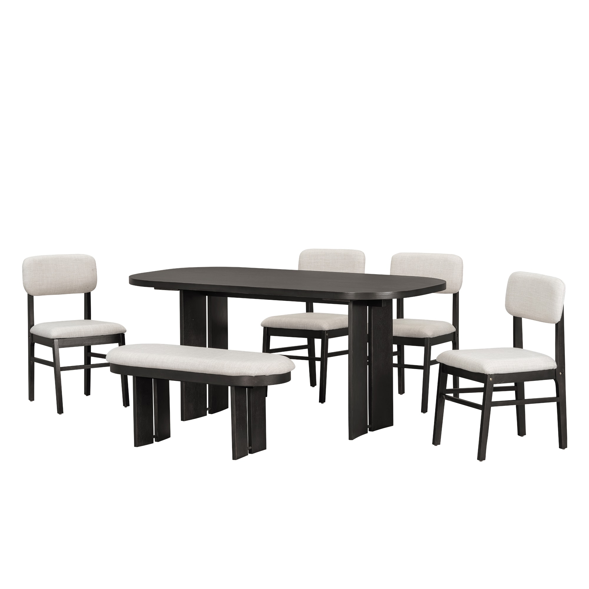 SINOFURN SYA010609BN Espresso Contemporary/Modern Dining Room Set with Rectangular Table ( Seats 6 )