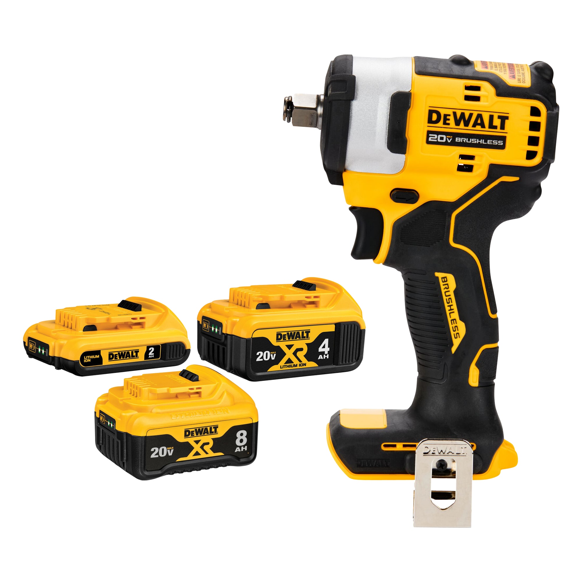 DEWALT V20 3-Pack 8 Amp-Hour; 4 Amp-Hour; 2 Amp-Hour Lithium-ion Power Tool Battery & 20-volt Max Variable Speed Brushless 1/2-in square Drive