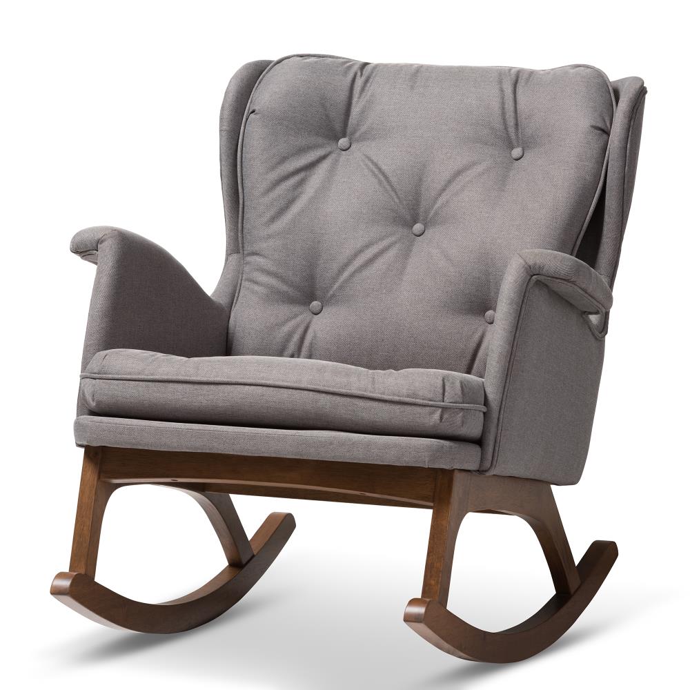 Baxton Studio 143-7847-LW Maggie Midcentury Grey Linen Rocking Chair