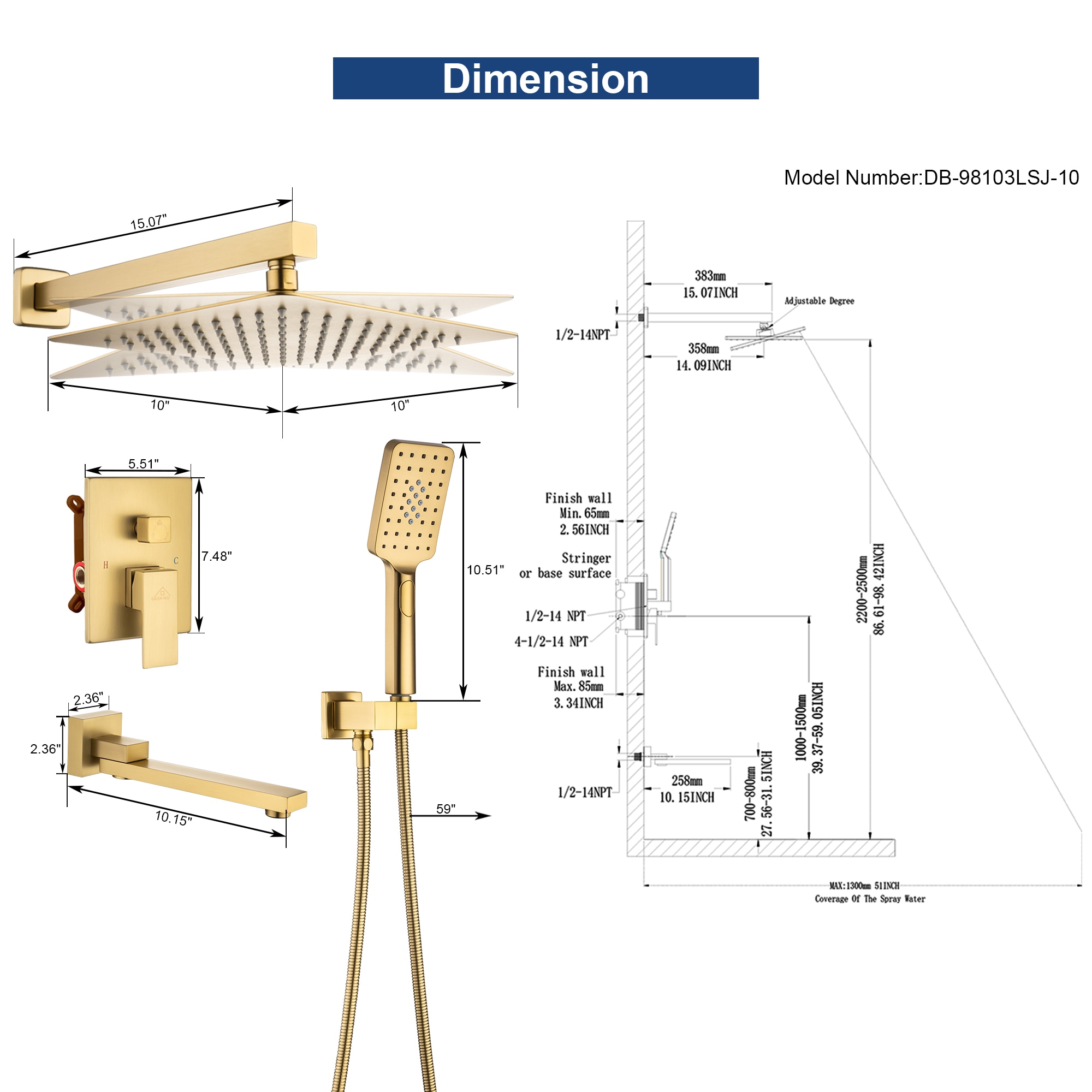 Mondawe MO6006-12GD Showerhead-Bar-Panels - View #11