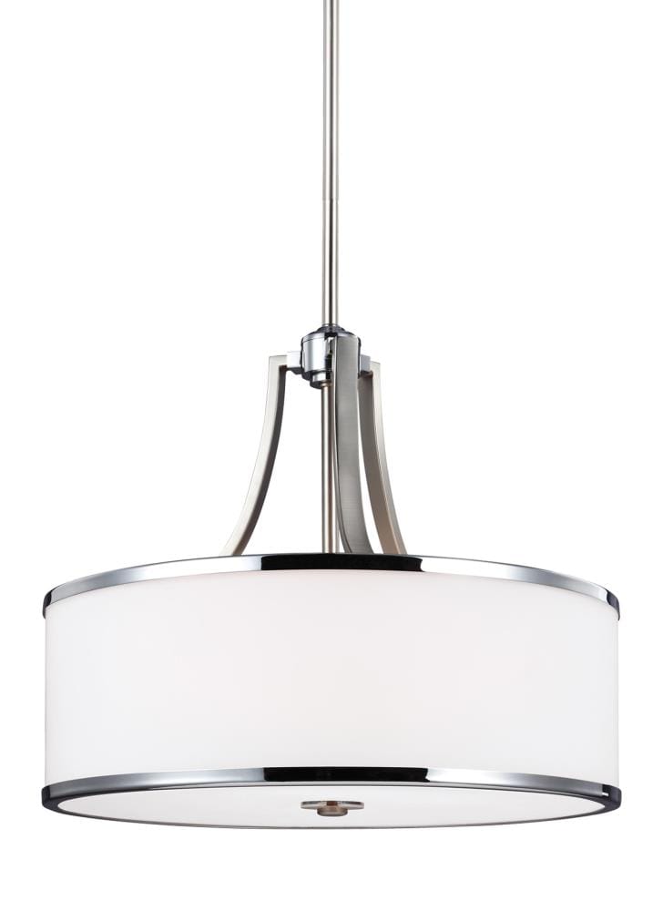 Generation Lighting F3087/4SN/CH Prospect Park 4 -Light Satin Nickel and Chrome Modern/contemporary Opal glass Drum Medium Hanging Pendant light