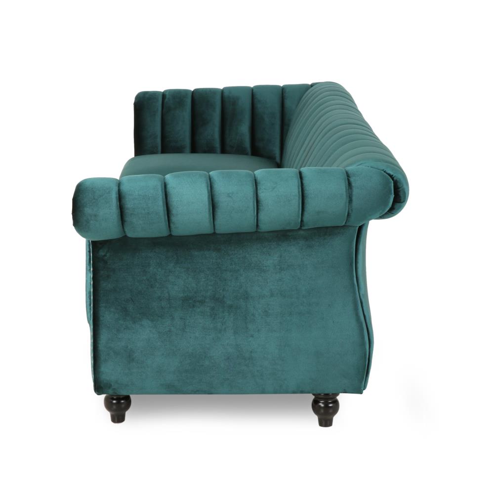 Best Selling Home Decor Bowie Glam Teal and Dark Brown Velvet Sofa 