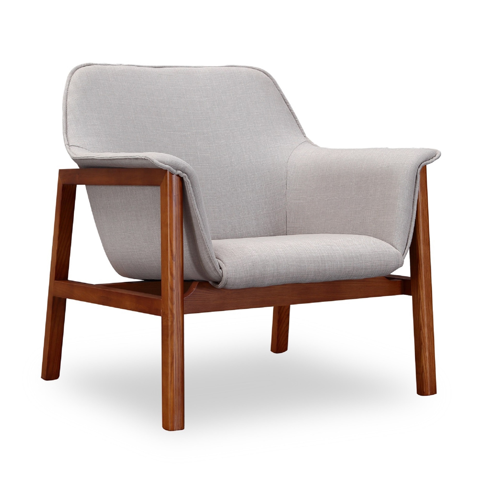 Mid Century Grey Linen & Walnut Wood Accent Chair Set
