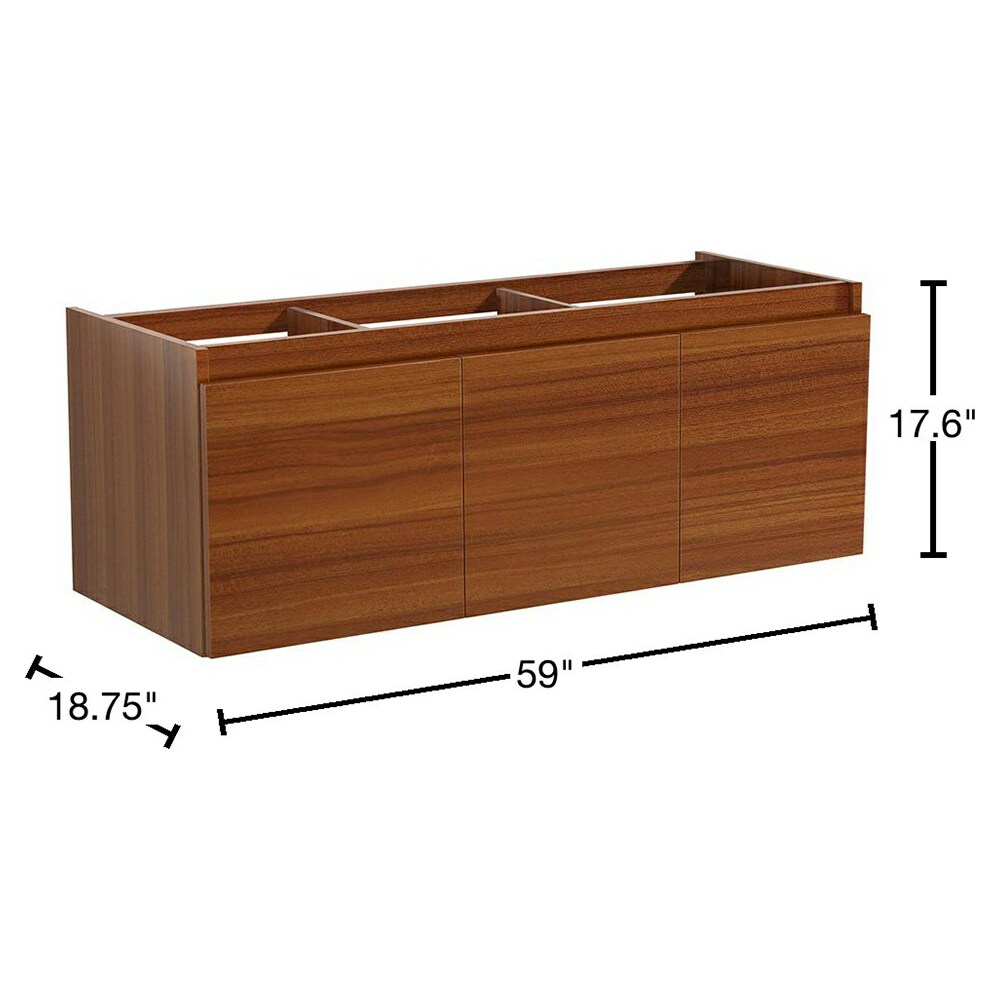 Teak 59" Wall-Mount Single Sink Modern Vanity Base