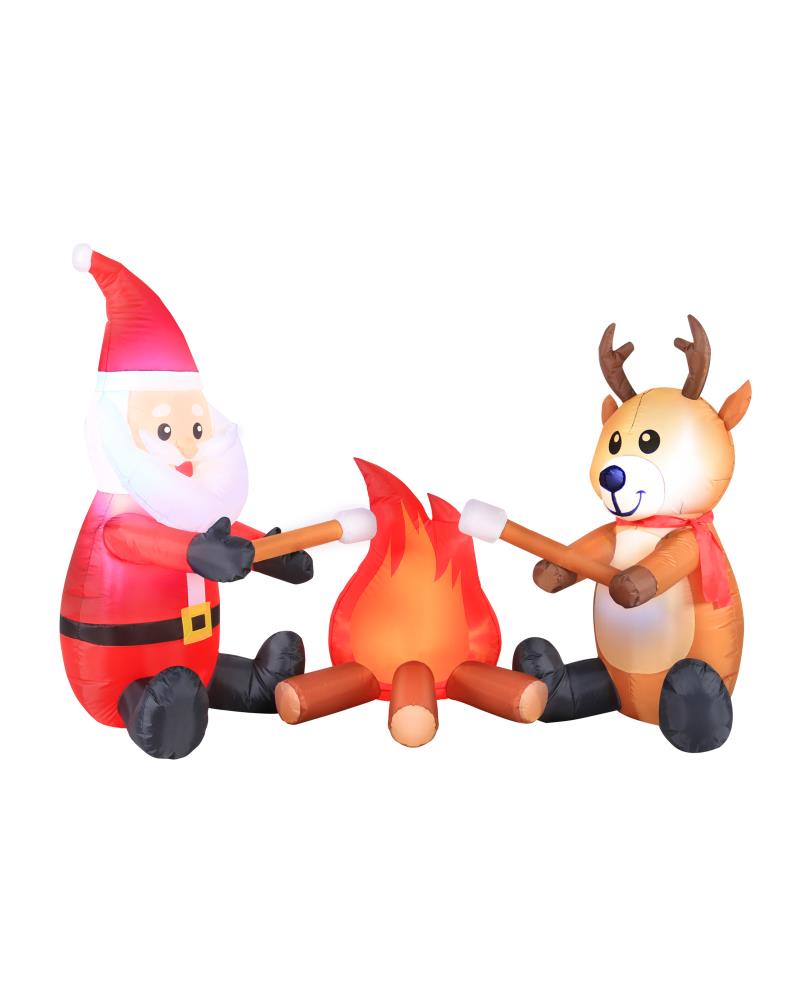 7FT Blowup Santa shops and Reindeer Roasting Marshmallows Over Campfire