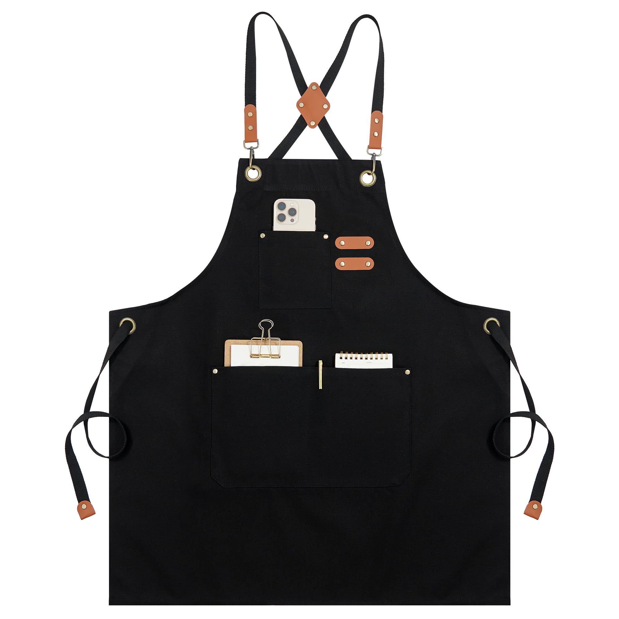 Anqtovp  Adjustable Bib Apron Cross Back Cotton Canvas Water Repellent Chef Kitchen Apron with 2 Pockets for Men Women Cooking Baking
