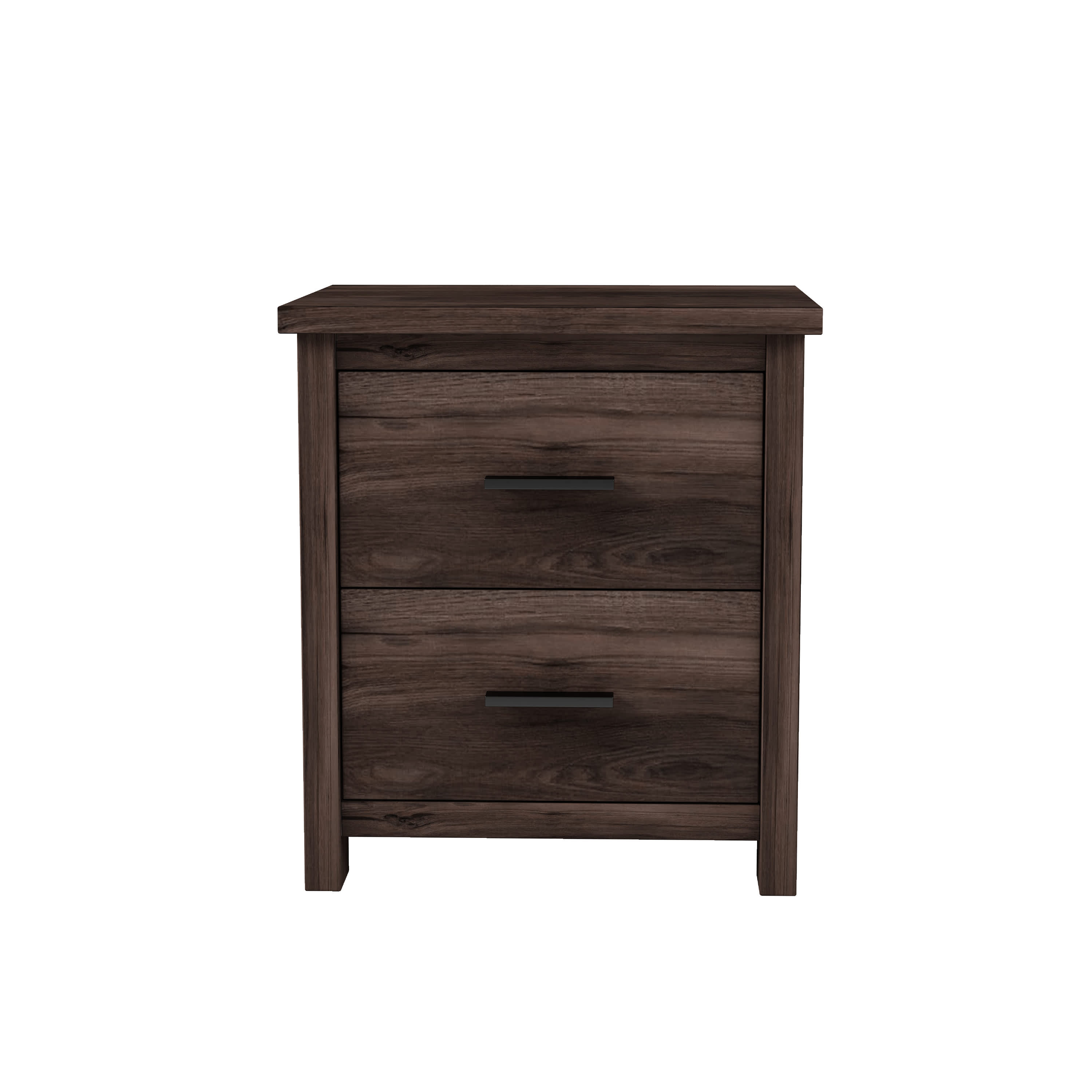 Vynxaria LEXY0578-DJBF-CTG071 Dark Walnut Vintage Nightstand with Two Generous Storage Drawers Bedside Table Bedroom Side Table
