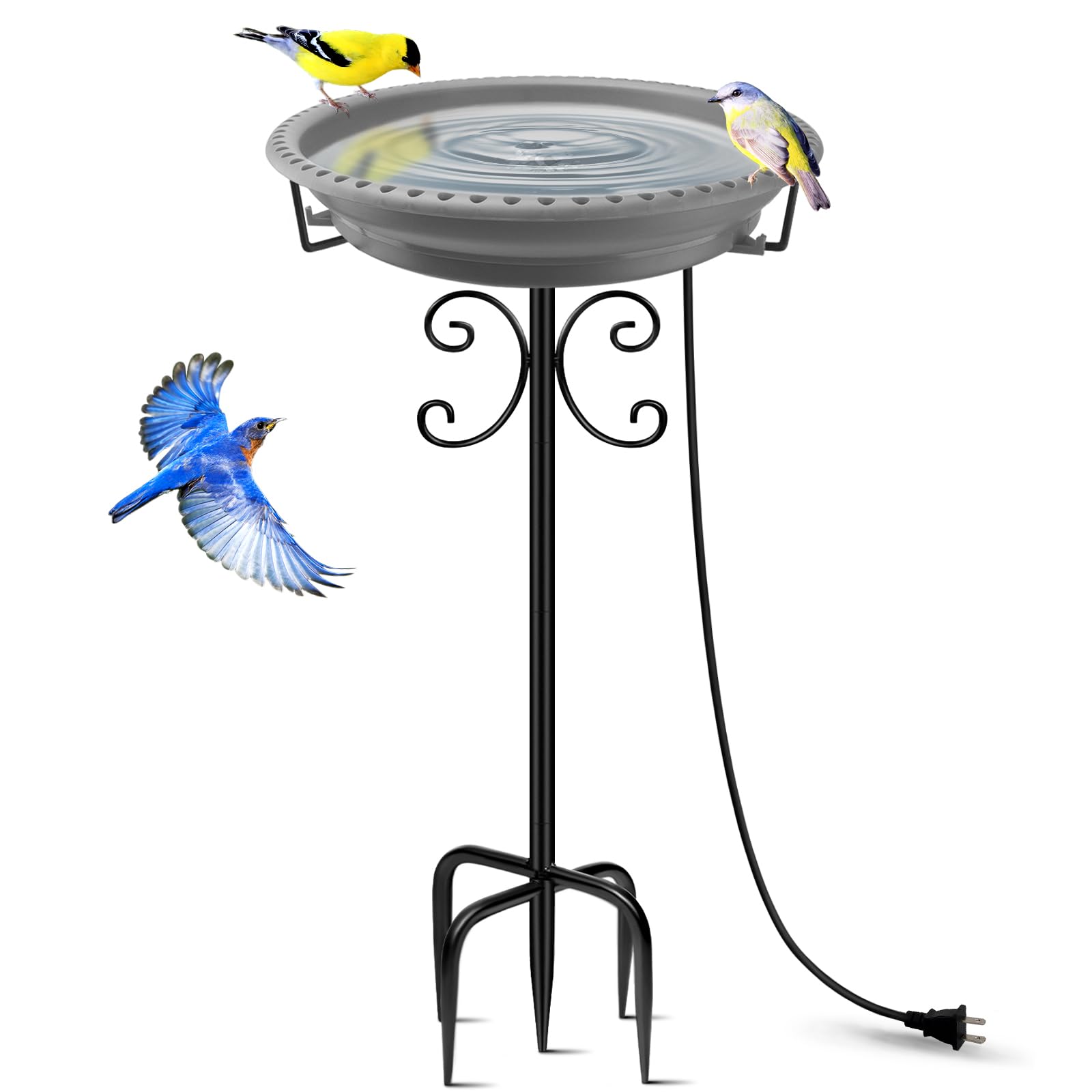 Aoibox  100W Heated Bird Bath Thermostat Controlled Outdoor Winter Birdbath with Sturdy 5 Prong Metal Base Easy Install Clean Grey 1 Piece