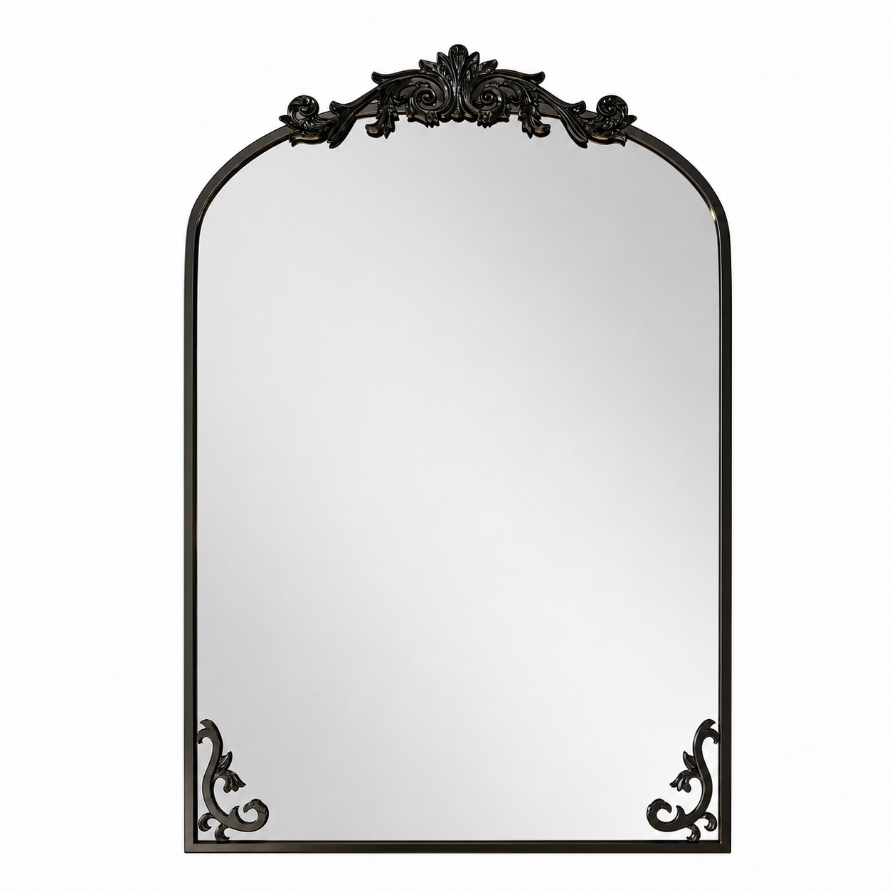 Aoibox  24 in W x 36 in H Arched Framed Wall Mirror with Carved Baroque Metal Accent Vintage Bronze for Bathroom Vanity Use