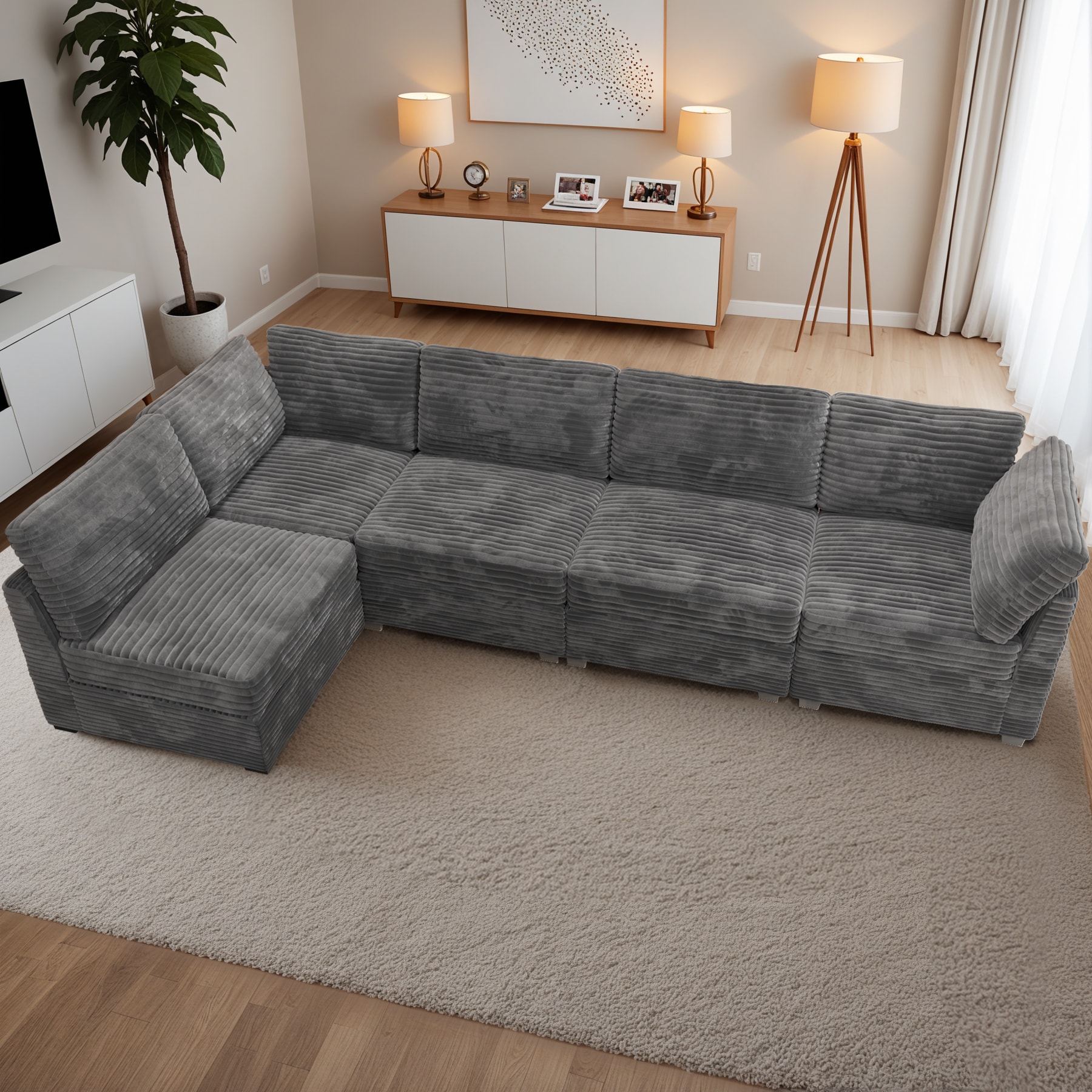 ALTRIGUS 6L-YOYO910-52-AL 130.72-in Modern Gray Plush 5 -seater Sectional