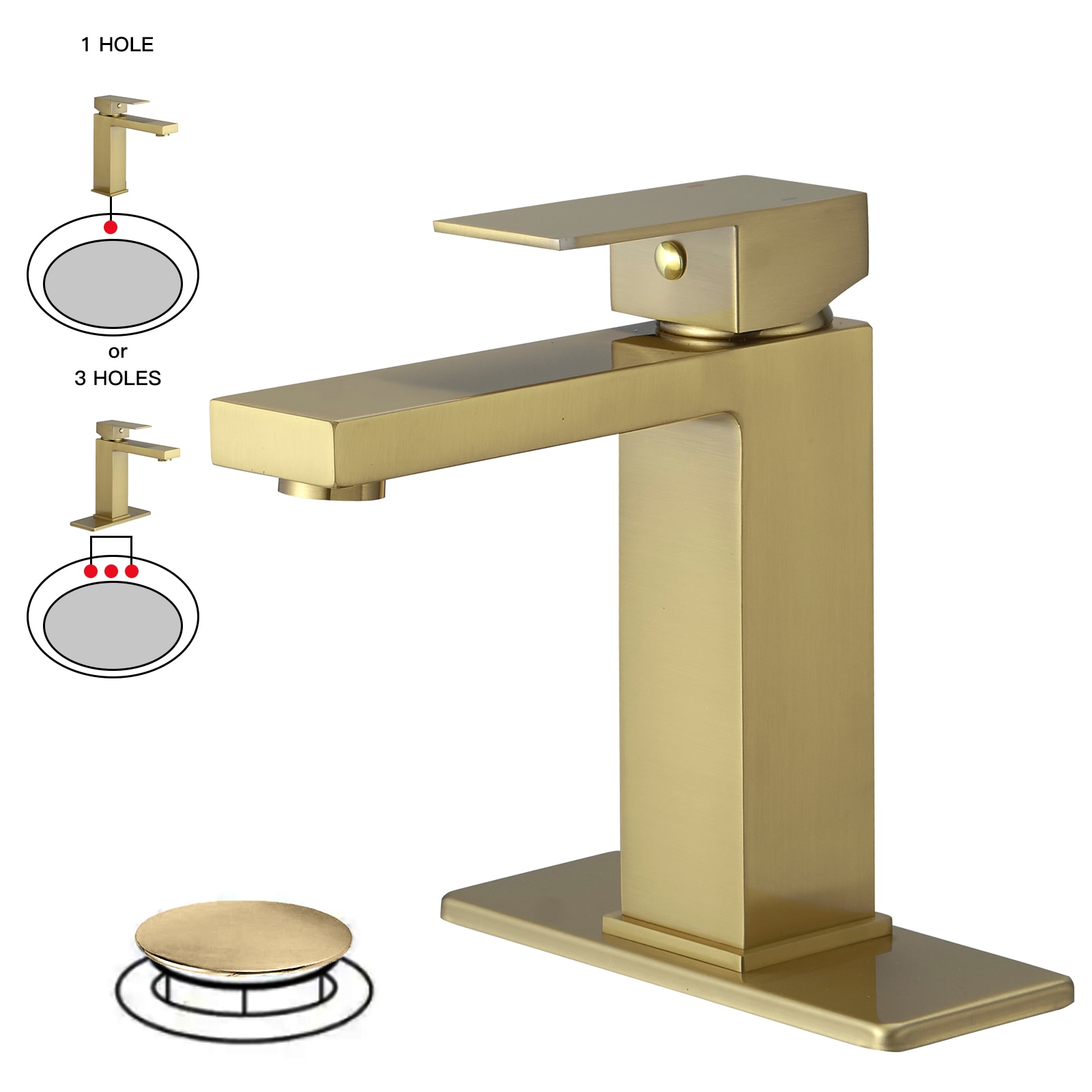 BWE A-96006-BG-2 Brushed Gold Single hole 1-handle WaterSense Mid-arc Commercial/Residential Handle Bathroom Sink Faucet with Deck Plate