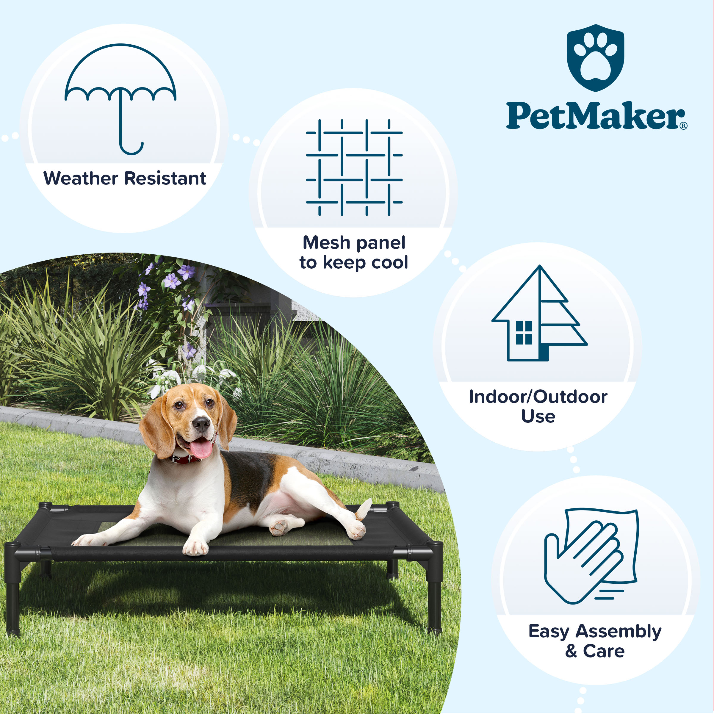Medium Black Elevated Waterproof Outdoor Dog Bed