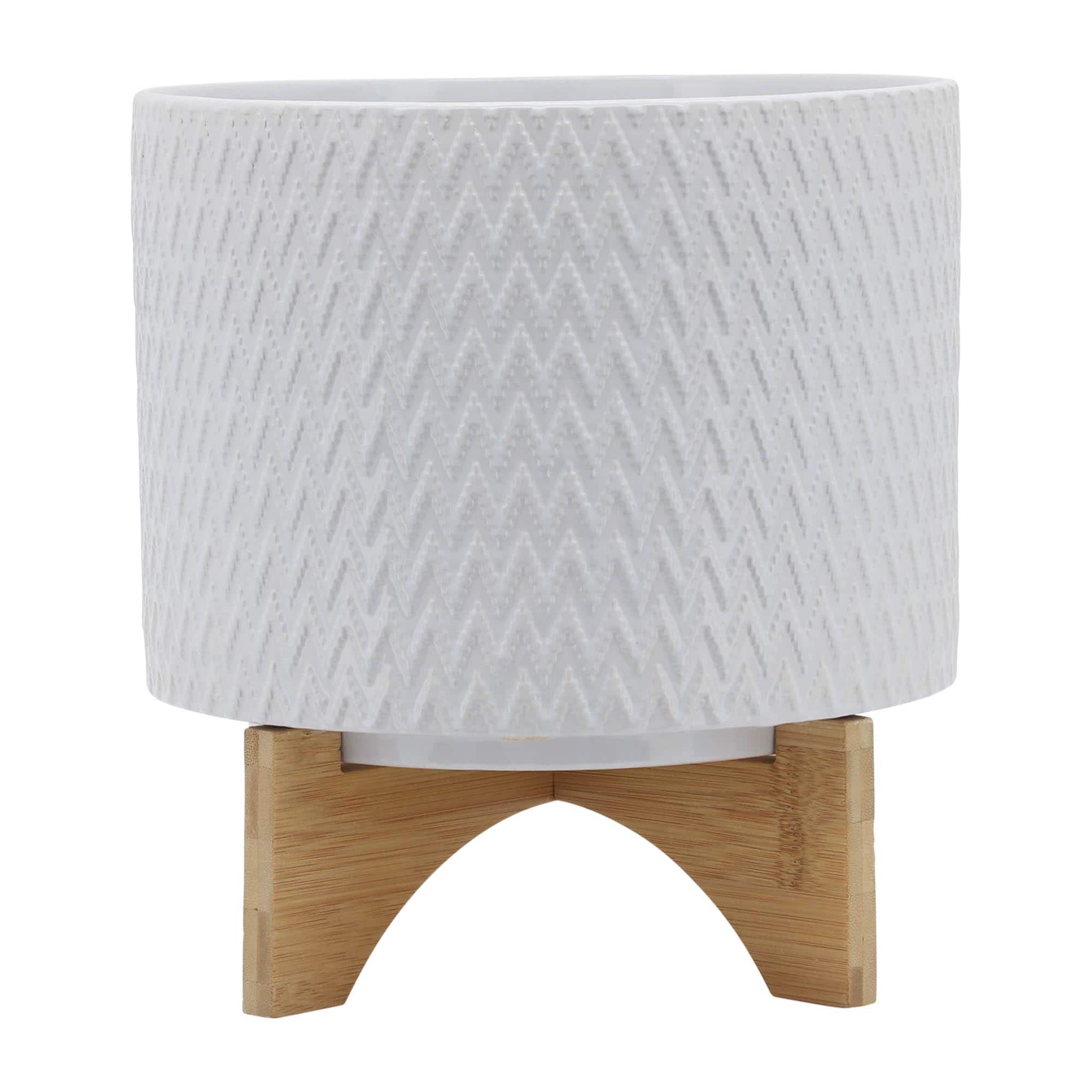 Miki Shinly JJ-6862-37SH Round 11.0-in W Medium White Ceramic Indoor/Outdoor Planter