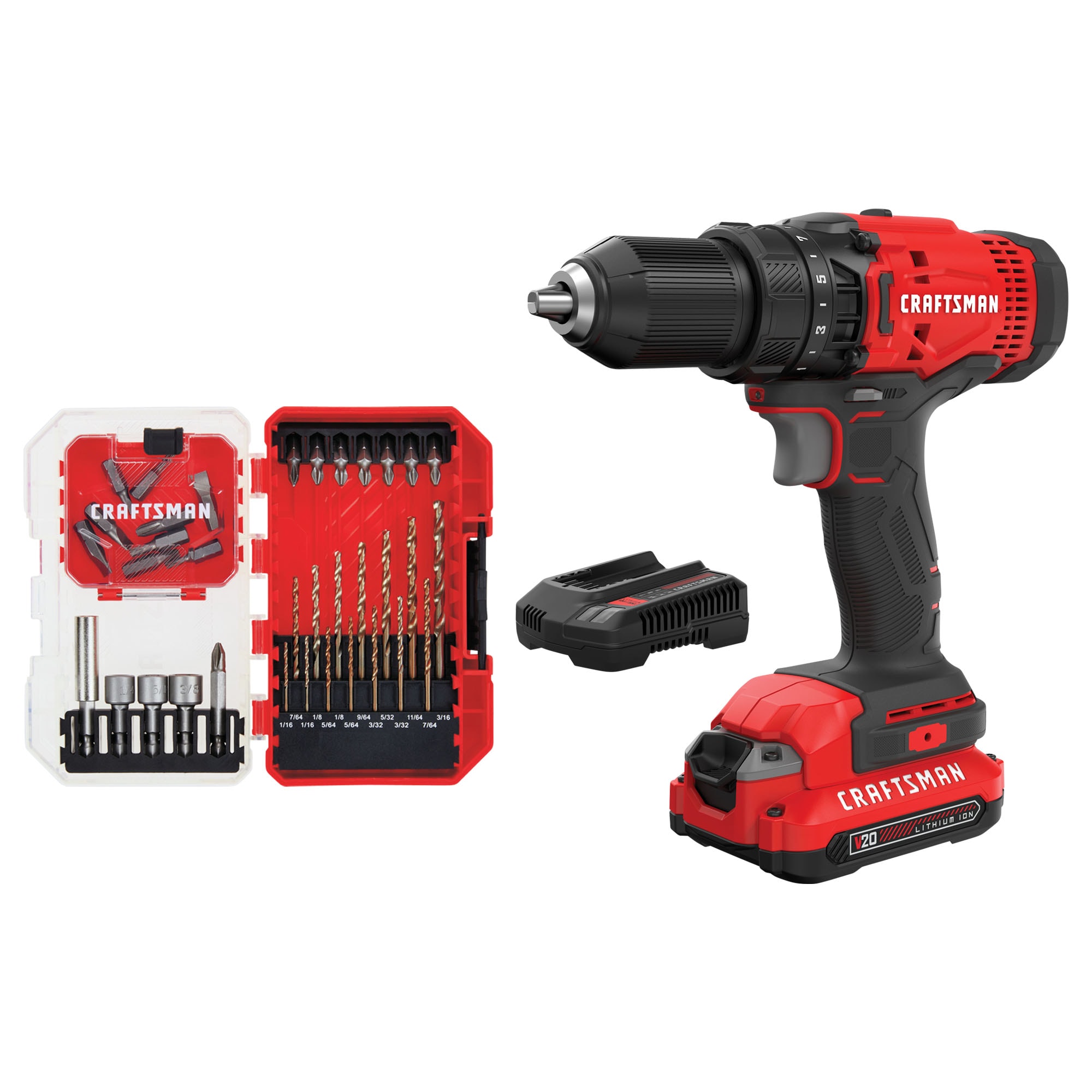 CRAFTSMAN V20 20-volt Max 1/2-in Cordless Drill (1-Battery Included and Charger Included) & Screwdriver Bit Set Drill/Driver (35-Piece)