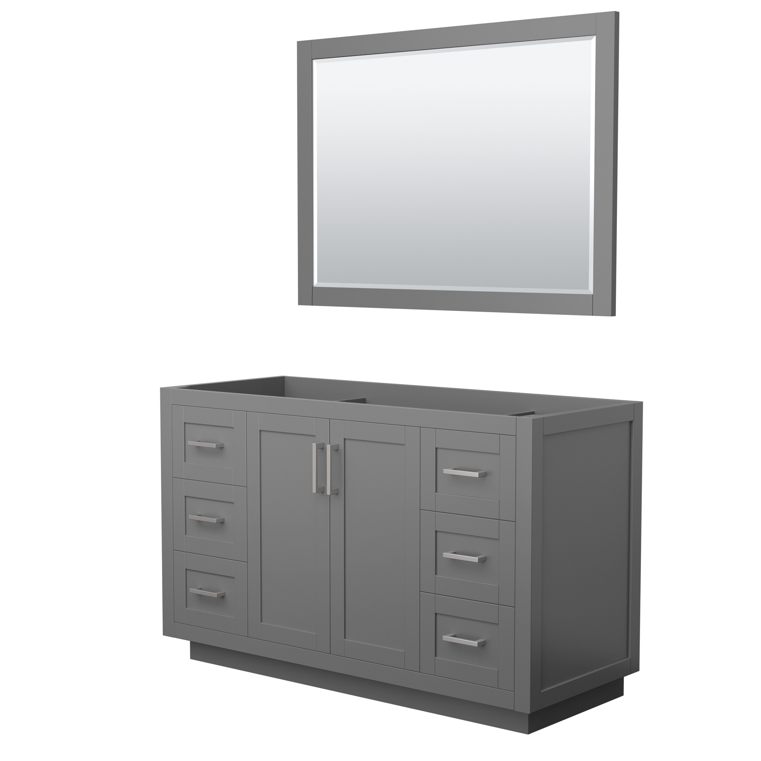Wyndham Collection WCF292954SKGCXSXXM46 Miranda 54-in Dark Gray with Brushed Nickel Trim Bathroom Vanity Base Cabinet without Top (Mirror Included)