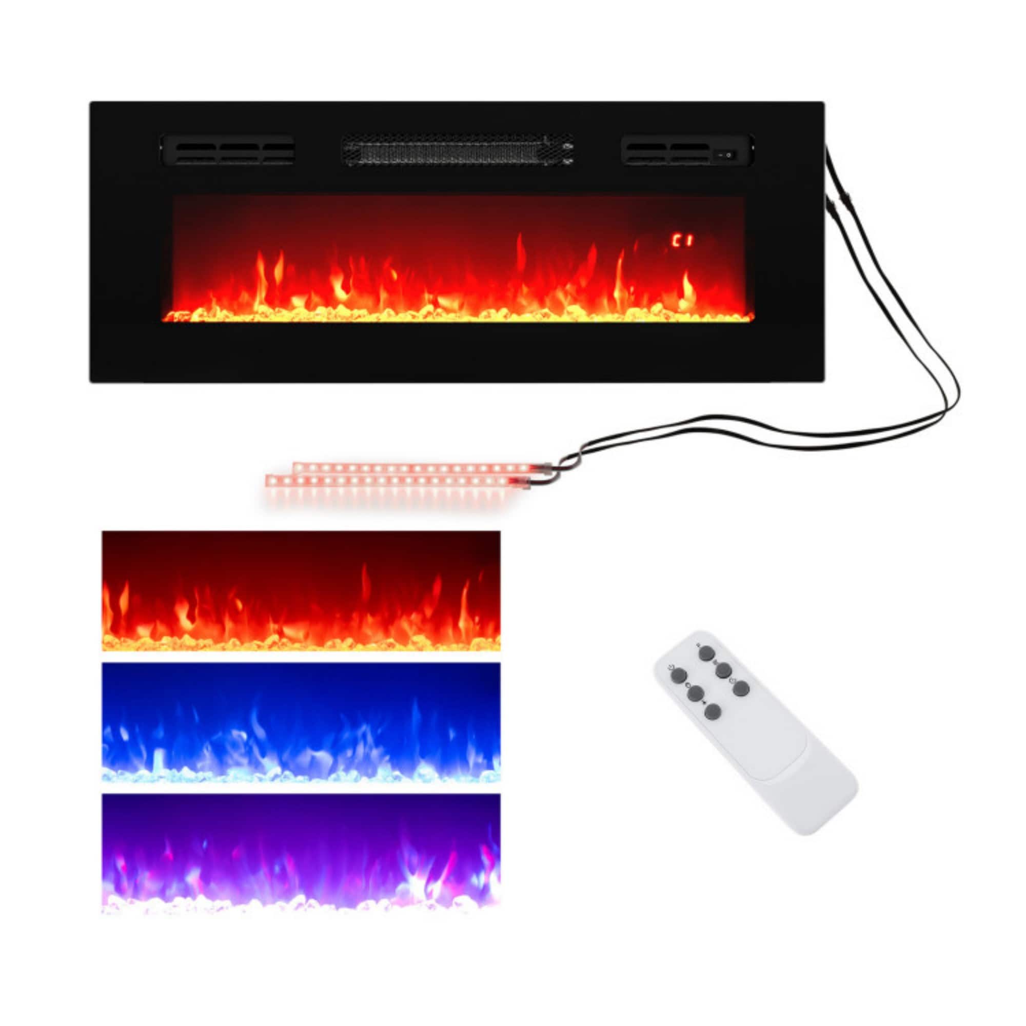 LUCKY ONE 36 Inches Electric Fireplace Heater Recessed with LED Strip Lights and Remote Control