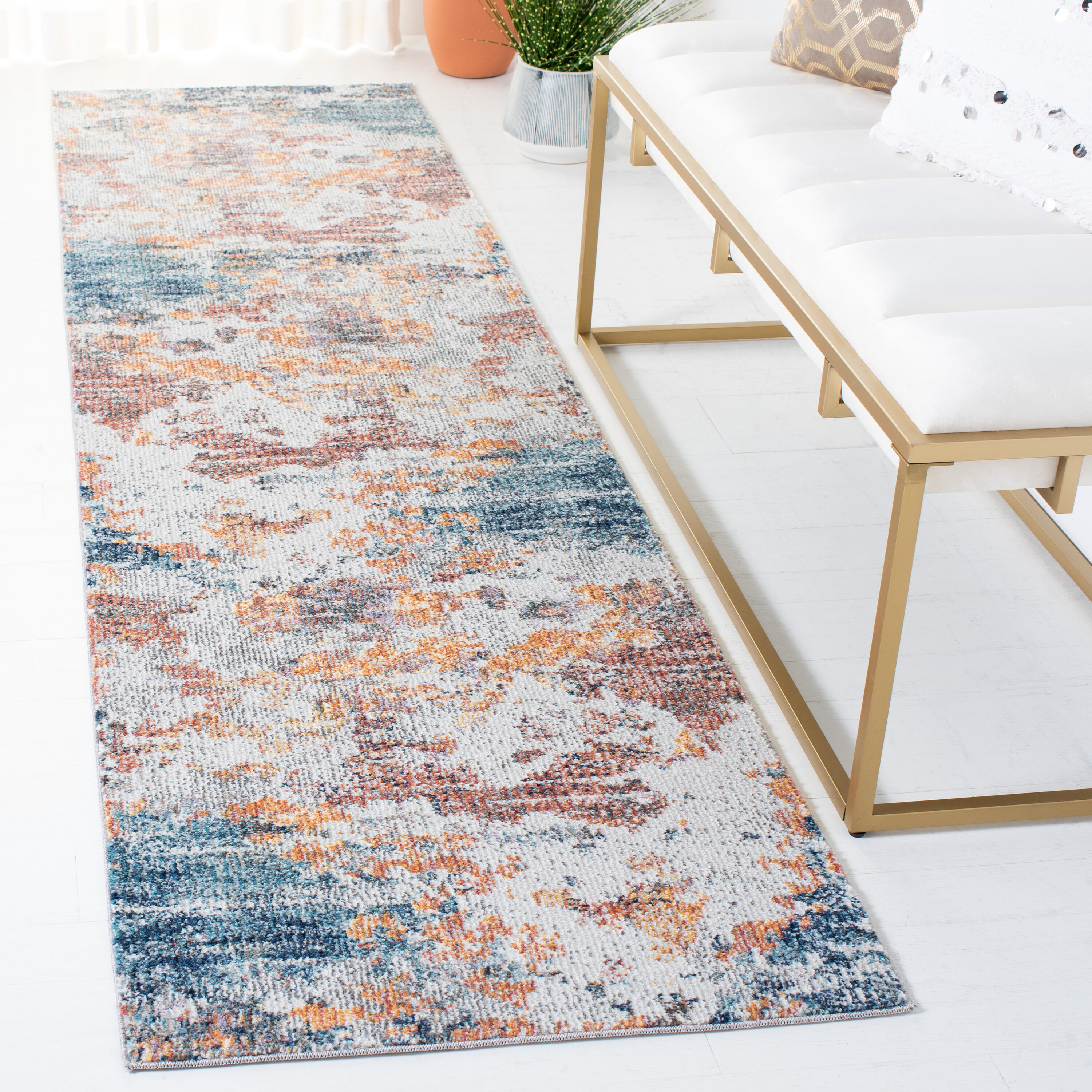 Crystal 798D Gold Blue 2 x 9 Rectangular Runner rug