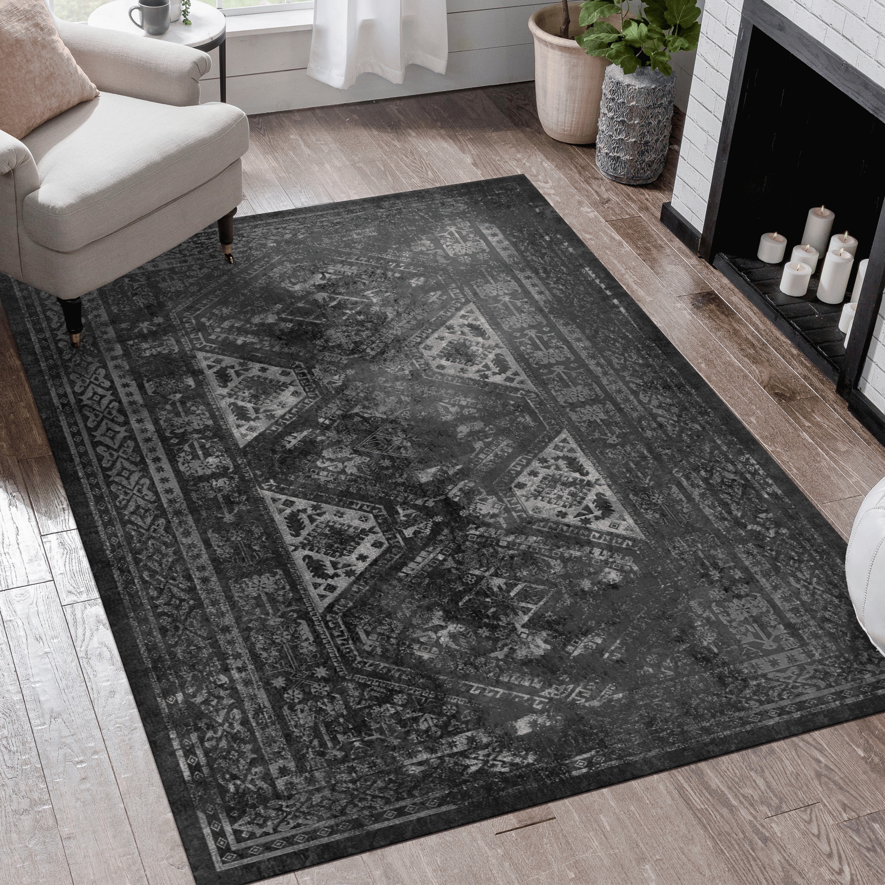 ToolCat NGG39-43-MT 5 x 8 (ft) Polyester Black+ Gray Rectangular Indoor/Outdoor Area rug