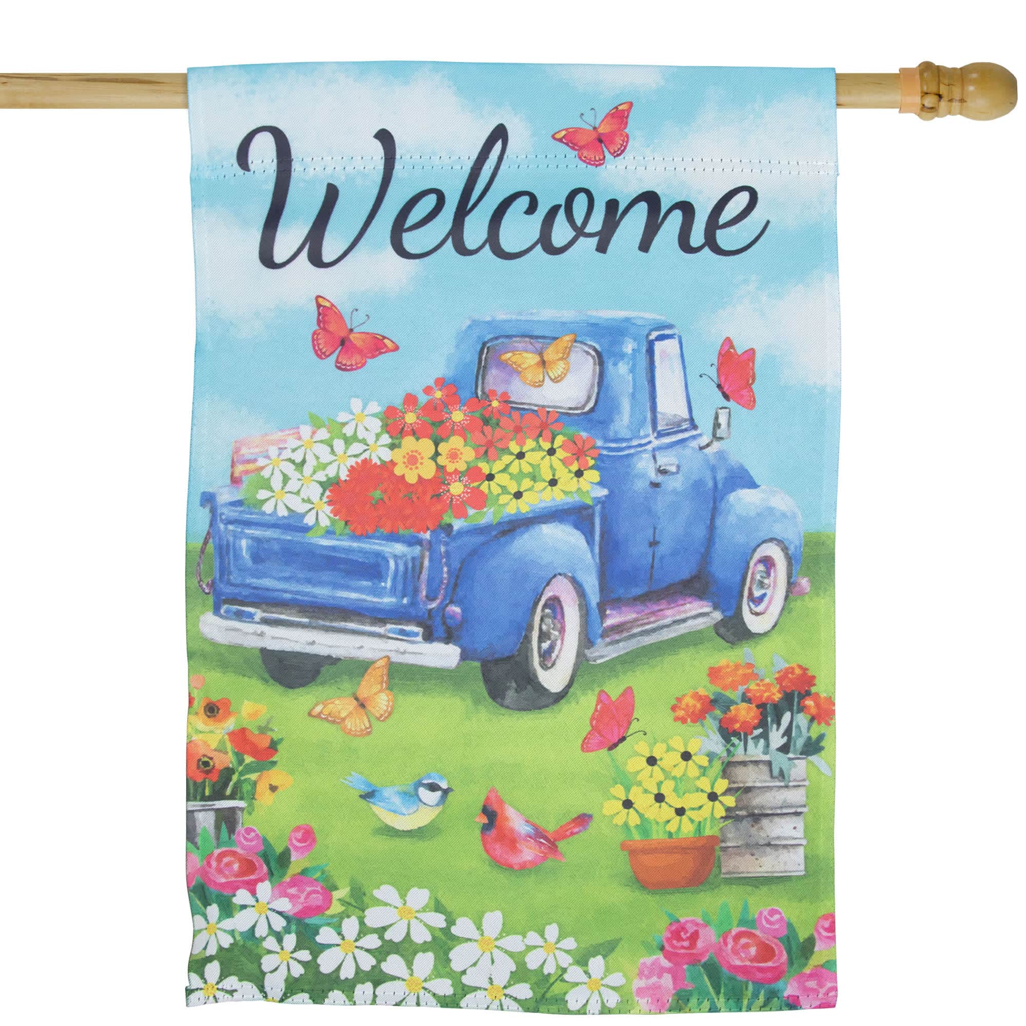Northlight Welcome Pickup Truck with Flowers Outdoor House Flag 28 inch x 40 inch