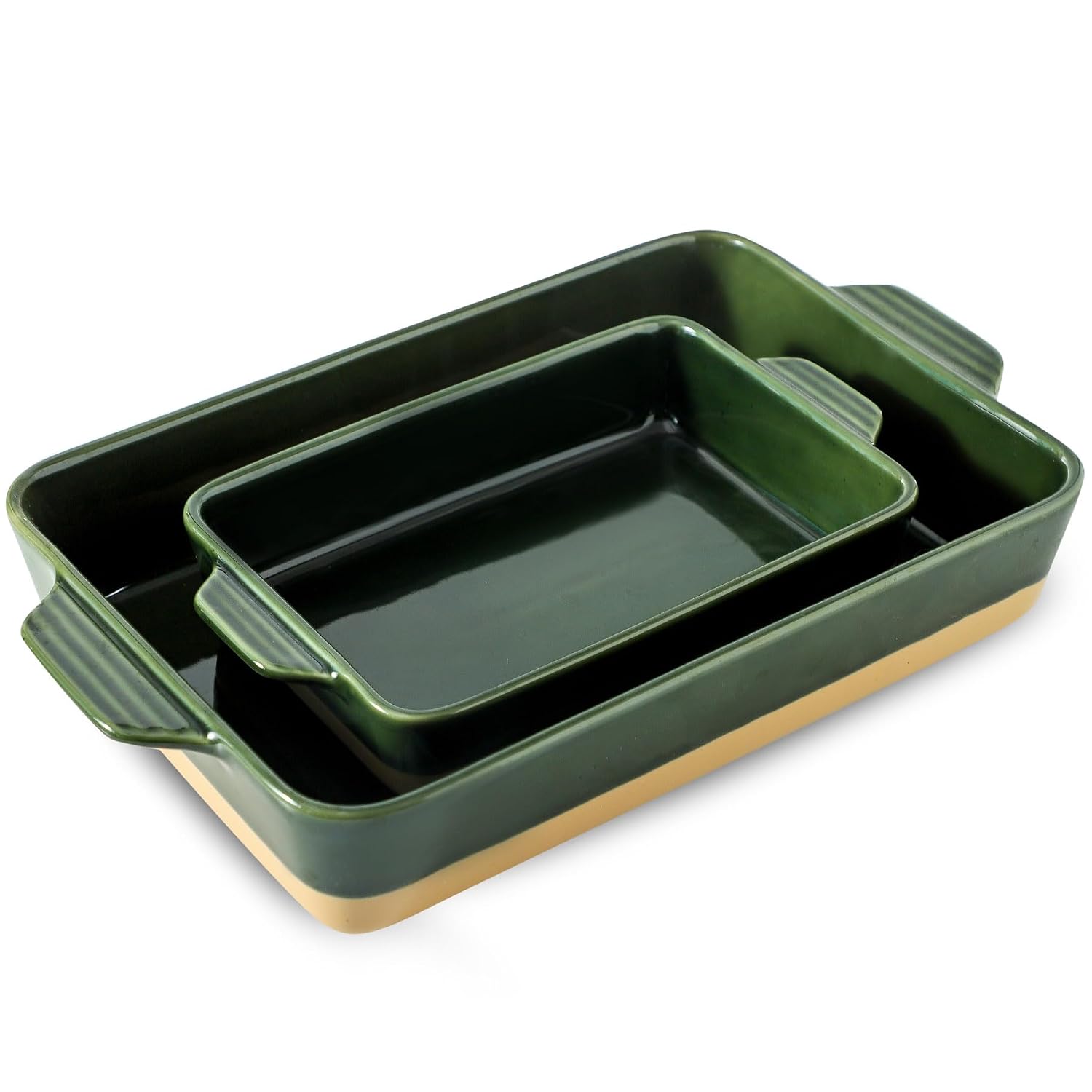 CHEFMADE 2-Piece Porcelain Ceramic Baking Dish Set with Handles 9x13 Inch and 9x6.5 Inch Casserole Pans for Oven Lasagna Roasting and Serving