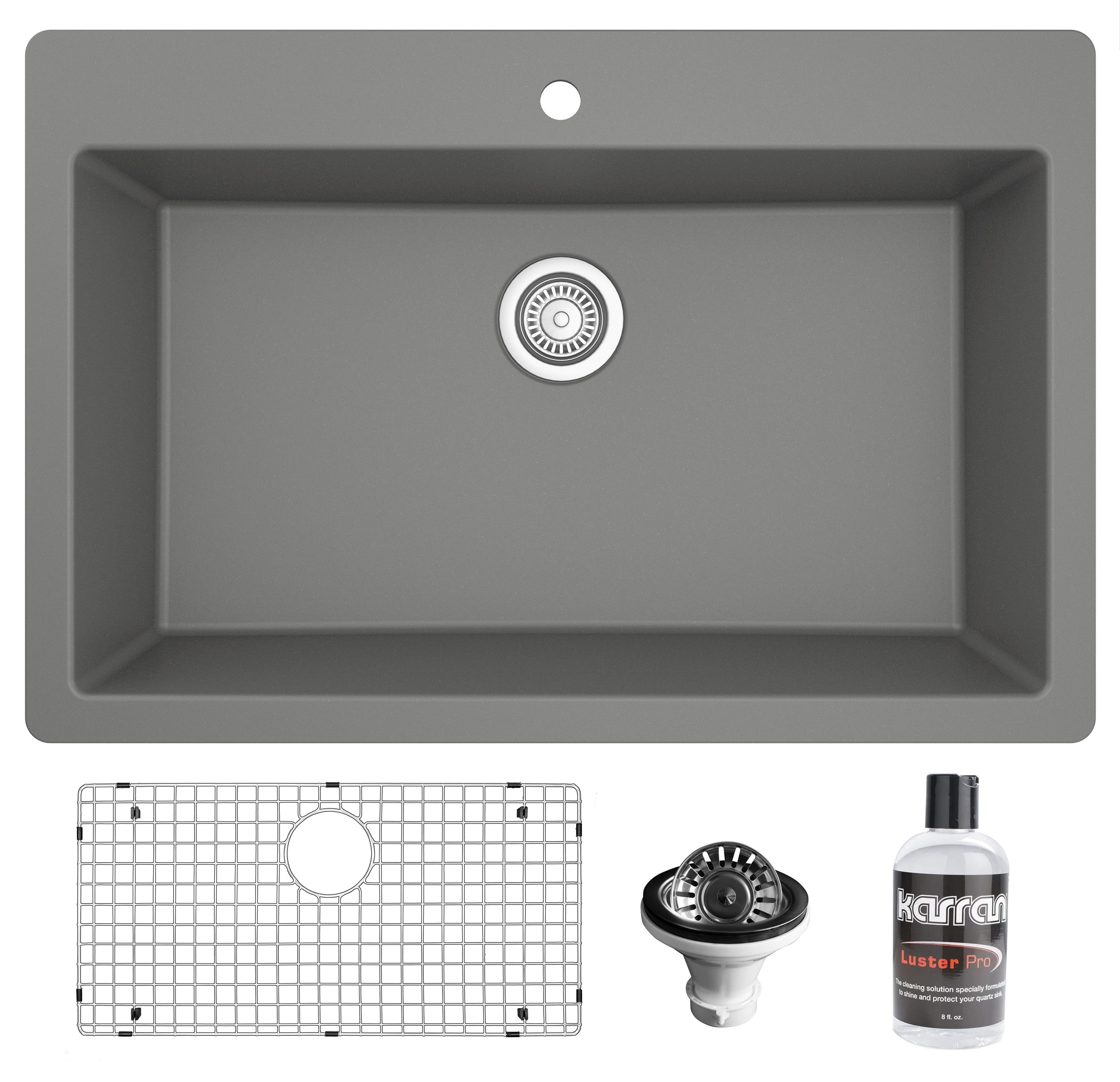 Karran QT-812-GR-PK1 Drop-in 33-in x 22-in Quartz Single bowl 1-Hole Kitchen Sink