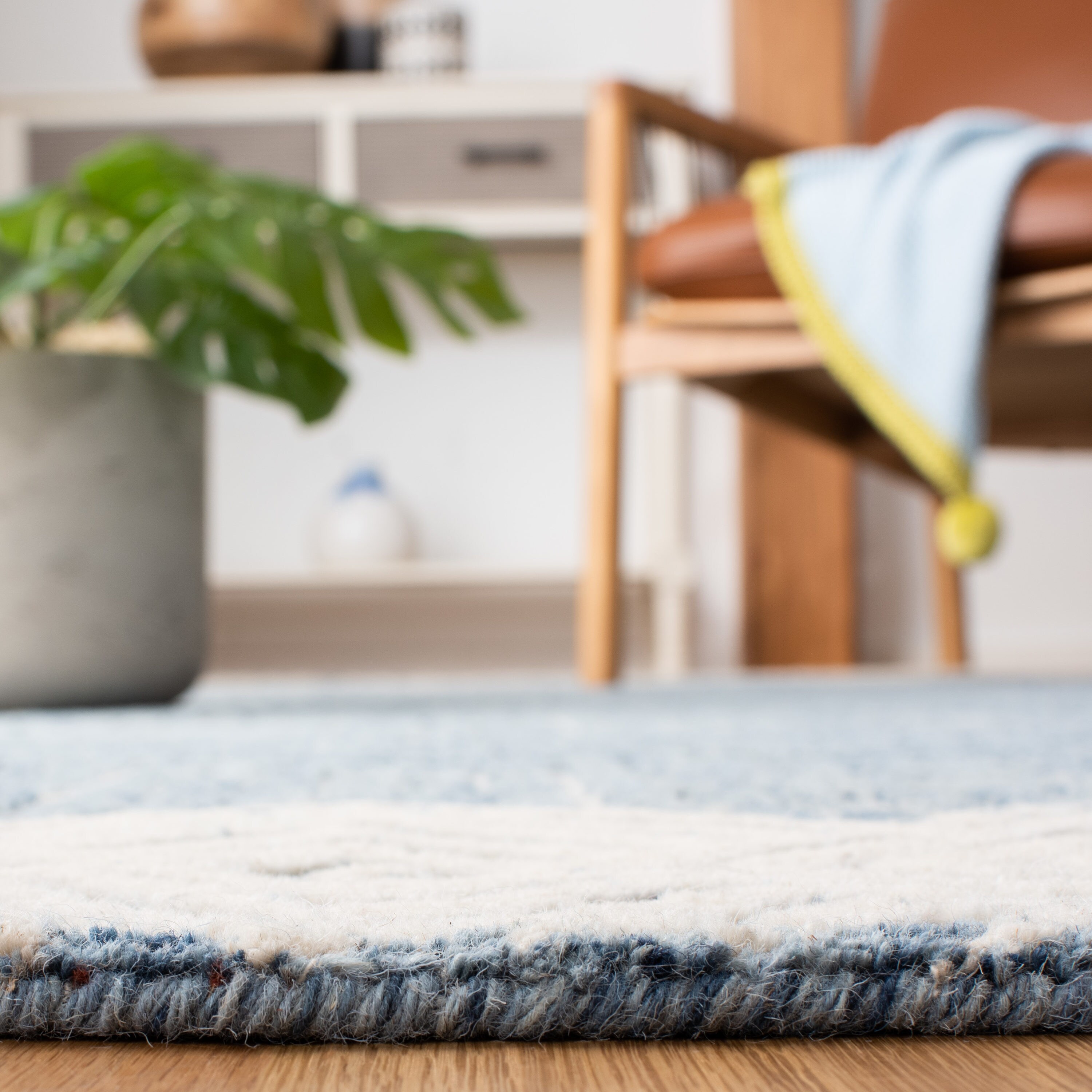 Hand-Tufted Square Wool Rug in Blue and Ivory - 6'x6'