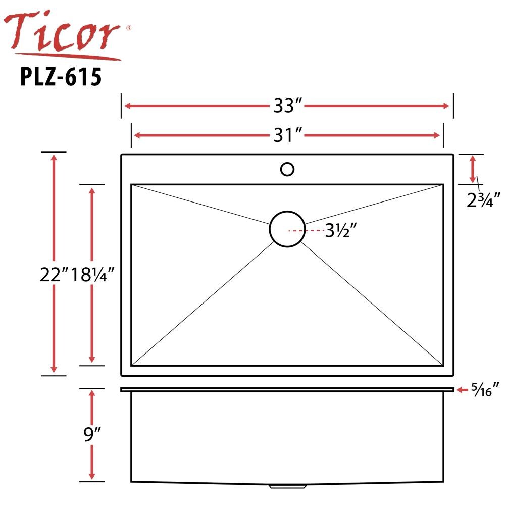 Ticor Drop-In 33-in x 22-in Brushed Stainless Steel Single Bowl 1-Hole ...