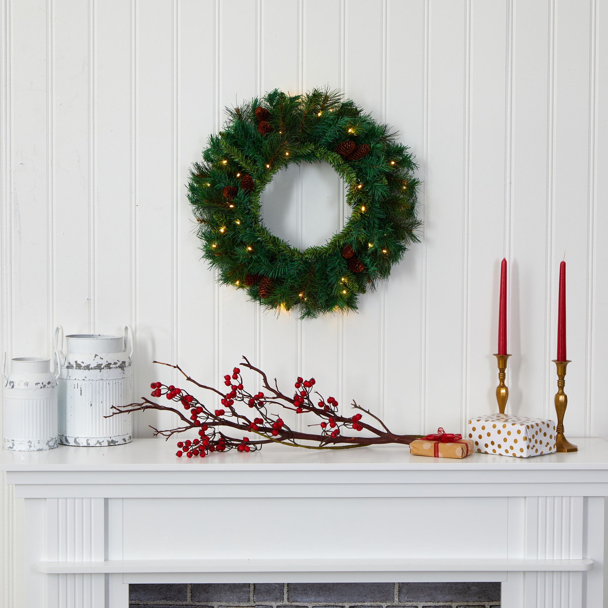 Artificial Pine Cone Christmas Wreath with LED Lights