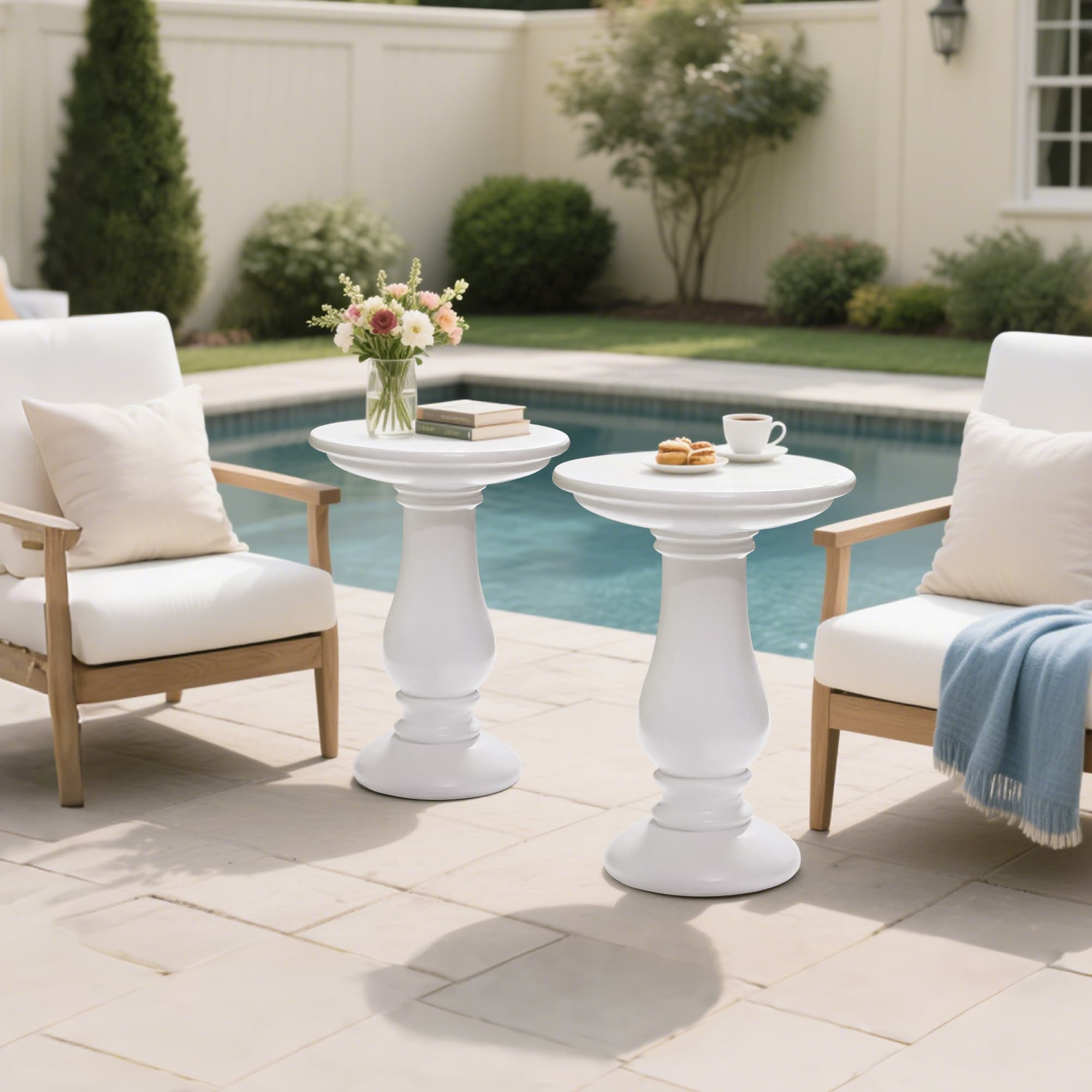 UPHA PL-BZRO-KCB-2PC 16-in W x 22-in H white Concrete Round Modern End Table