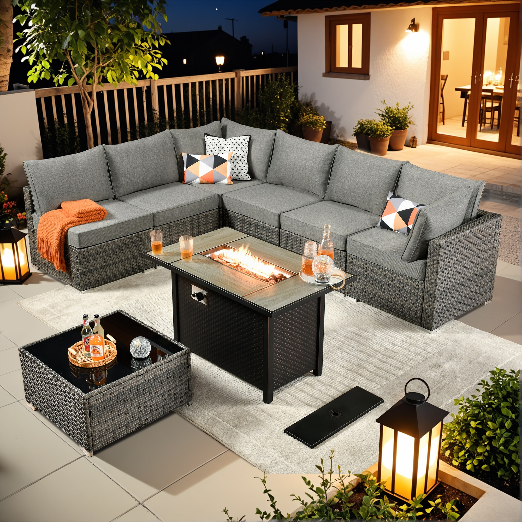 weaxty DCFP03RRS208 Kuuga 8 -Piece Rattan Patio Conversation Set with Gray Cushions