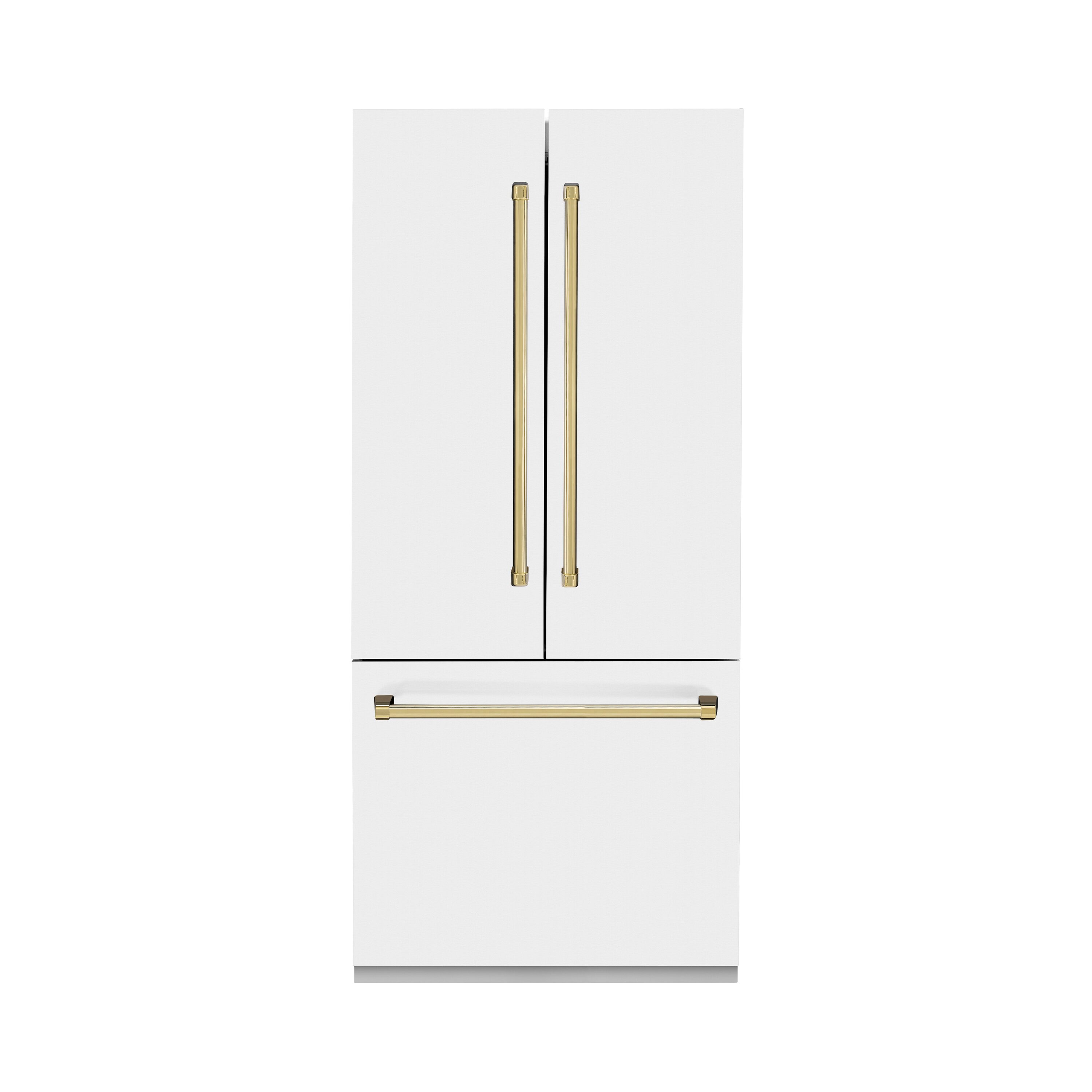 ZLINE KITCHEN & BATH RBIVZ-WM-36-G Counter-Depth 19.6-cu ft 3 -Door Built-In French Door Refrigerator with Ice Maker with Water Dispenser ( Stainless Steel with a White Matte door and Polished Gold Handle ) ENERGY STAR Certified