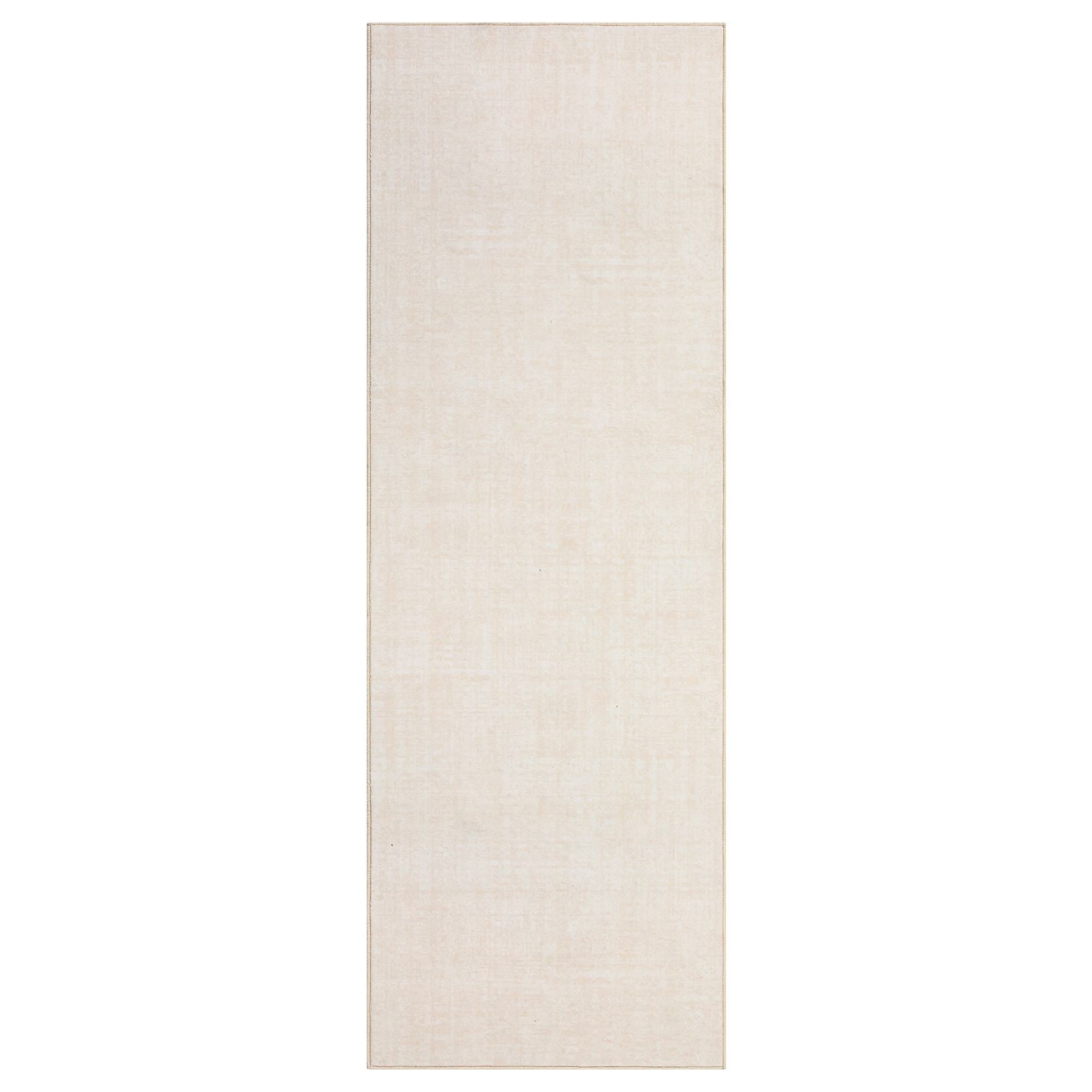 Qeetex SUNNY-PHK-33PD9NP4 2 x 6 ft Polyester Beige Rectangular Laundry Bathroom Kitchen Floral Solid Modern Non Slip Machine Washable Runner Rug