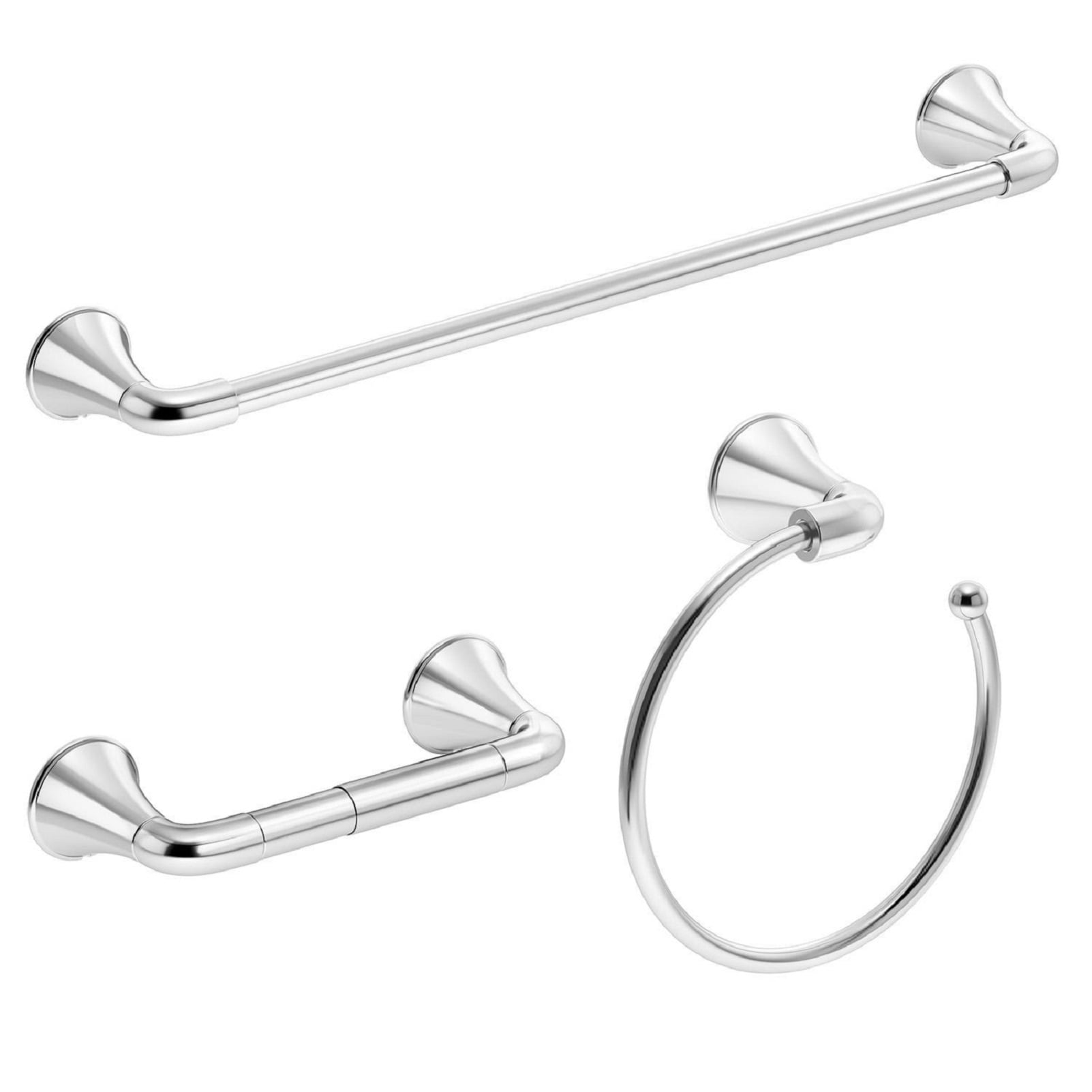 Symmons 55AC3BUNDLE 3 -Piece Polished Chrome Decorative Bathroom Hardware Set Towel Bar, Toilet Paper Holder, Towel Ring Included