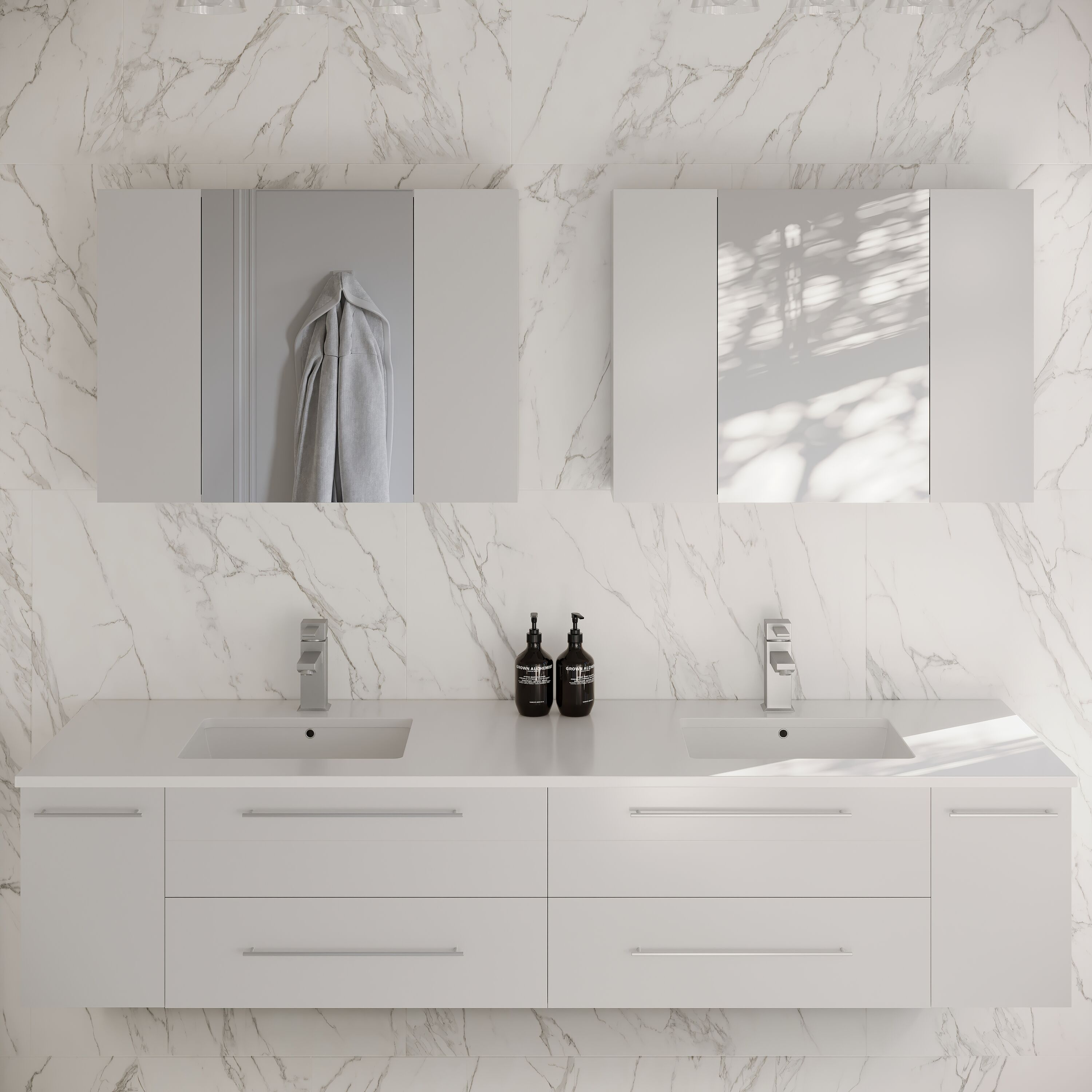 Fresca FVN6172WH-UNS-D Lucera 72-in White Undermount Double sink Floating Bathroom Vanity with White Quartz Top