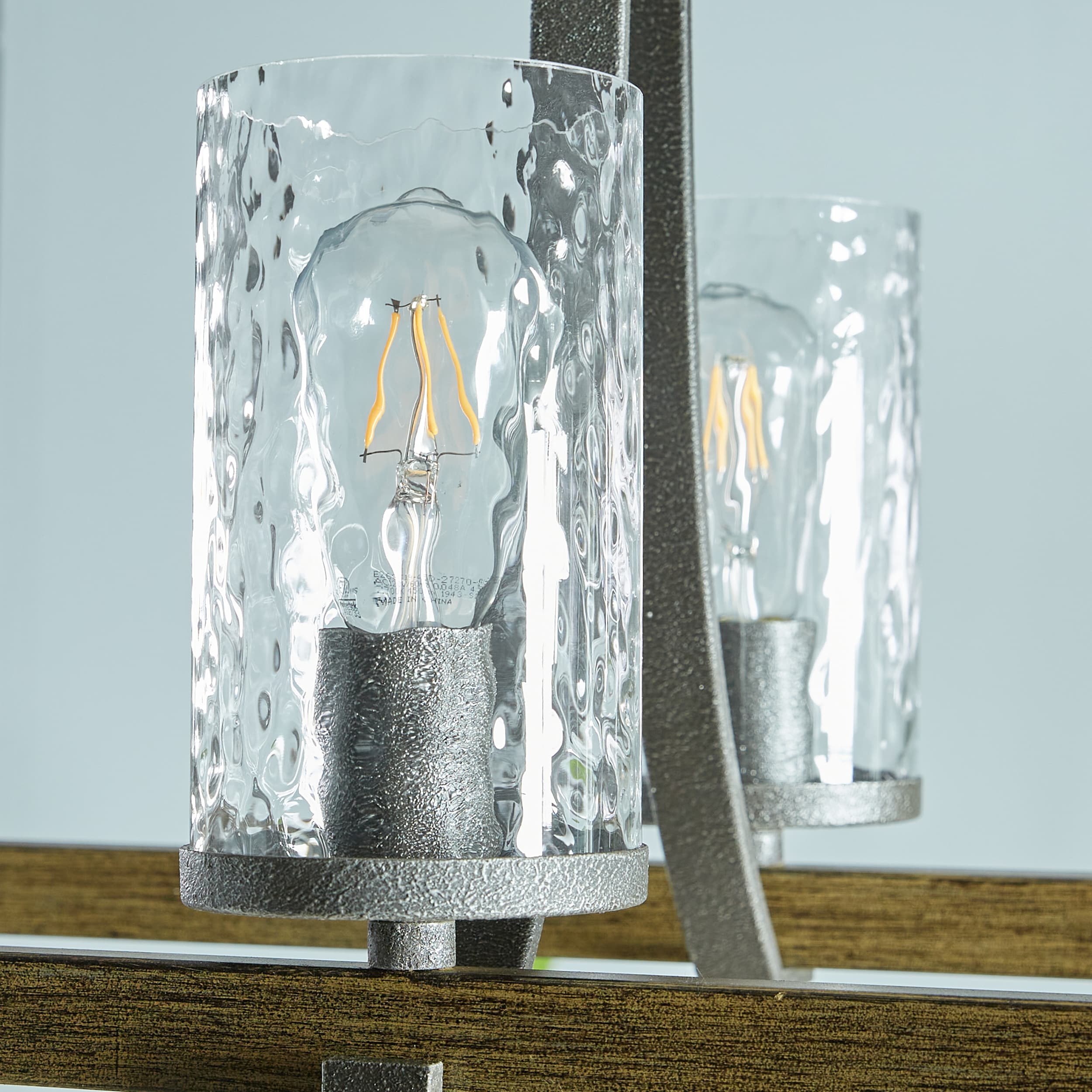 Rustic 8-Light Linear Chandelier in Distressed Weathered Oak and Slate Grey Metal