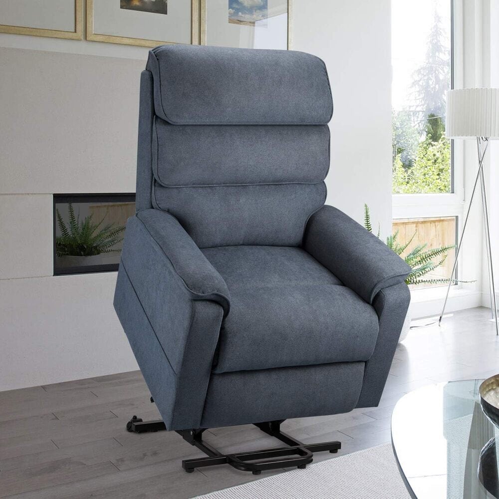 AECOJOY 13036UBU-LS01 Grey Blue Upholstered Powered Reclining Recliner with Lift Assistance