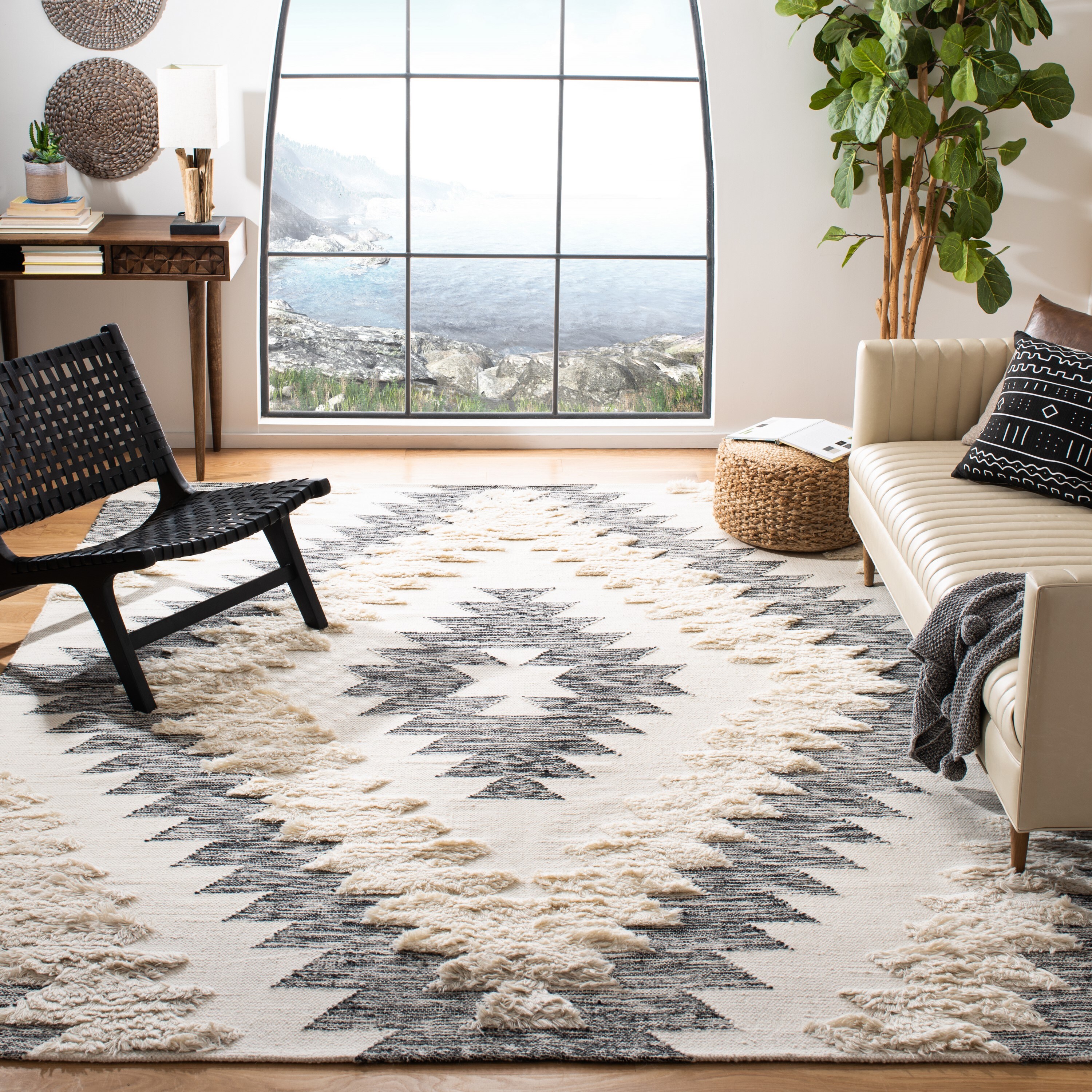 Safavieh KNY451Z-8 Kenya Izabelle 8 x 10 (ft) Wool Black/Ivory Rectangular Indoor Abstract Bohemian/Eclectic Area rug