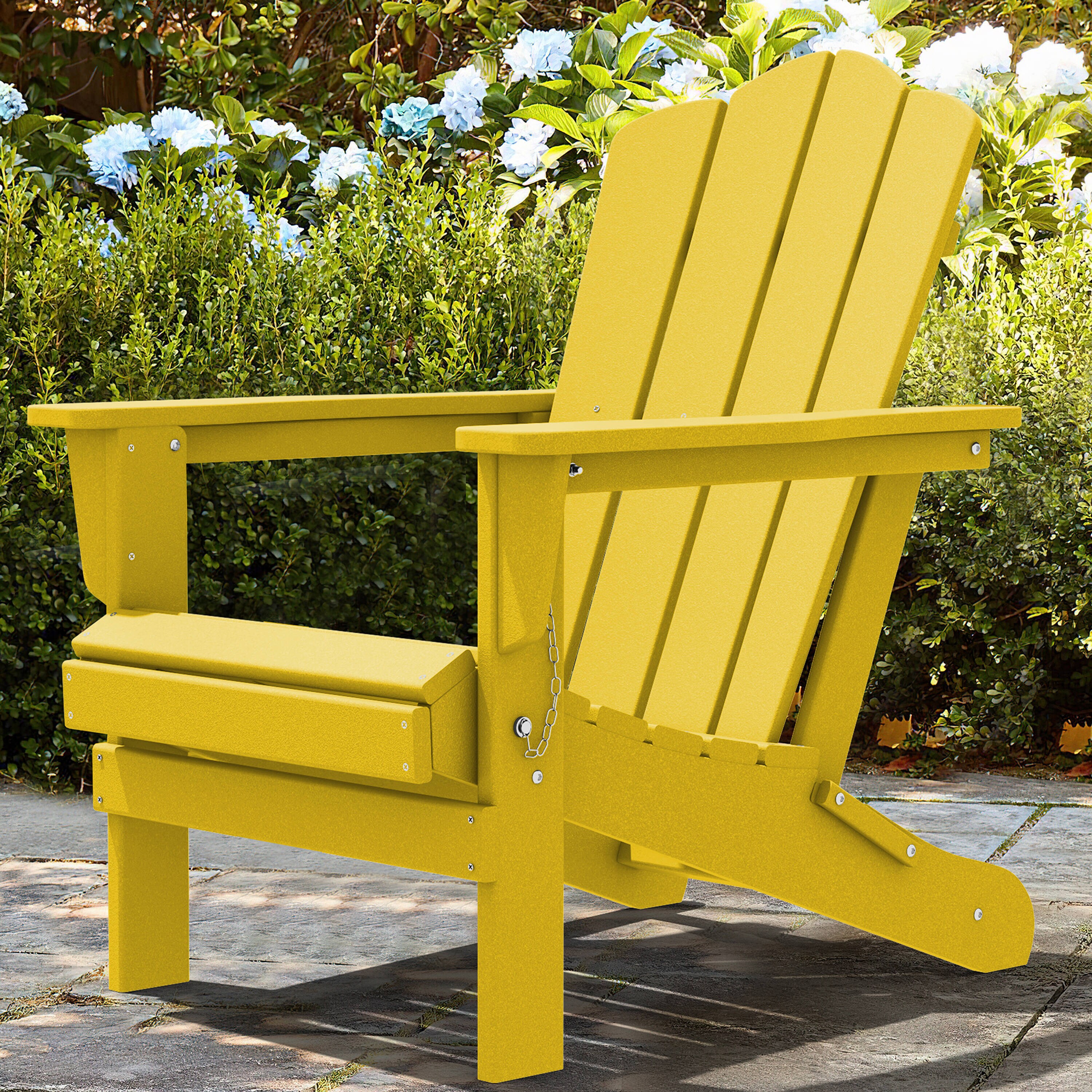 JEAREY Folding Patio Adirondack Chair Stackable Yellow Frame Stationary ...