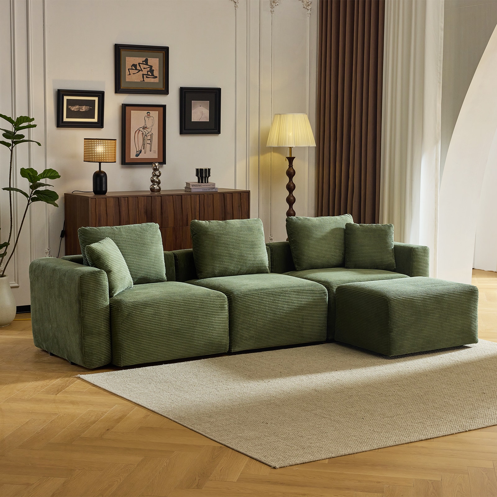 Outopee LO1G98000828+29+30 112-in W Modern Green 3-seater Sofa